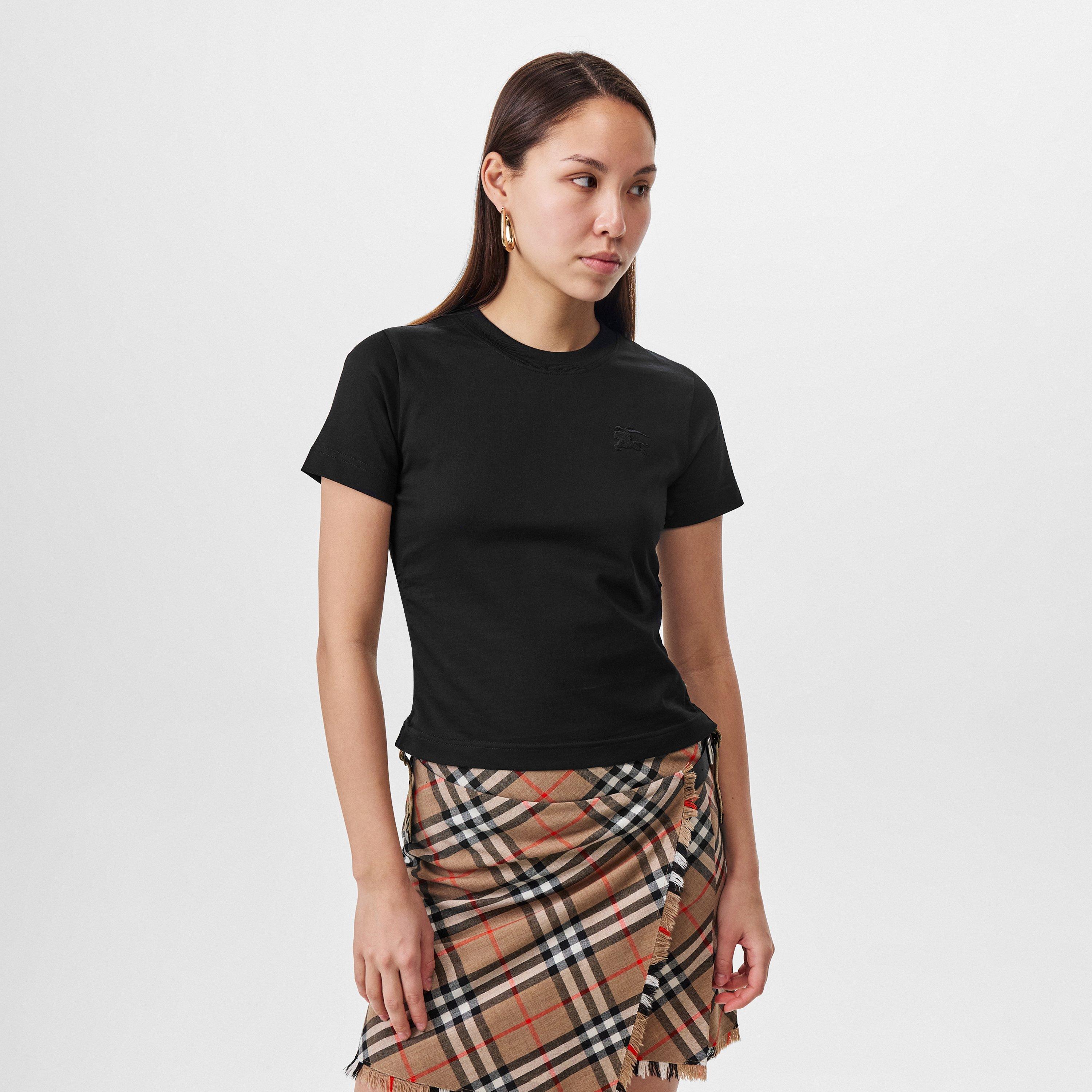 Black - Burberry - Women's Ruched Regular Fit T-Shirt - 3