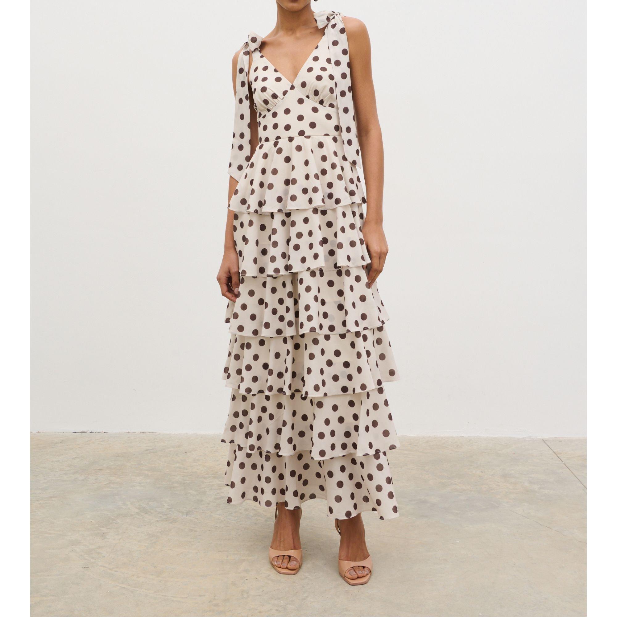 Brown/Cream - Pretty Lavish - Women's Fiore Tie Ruffle Long Maxi Dress - 2