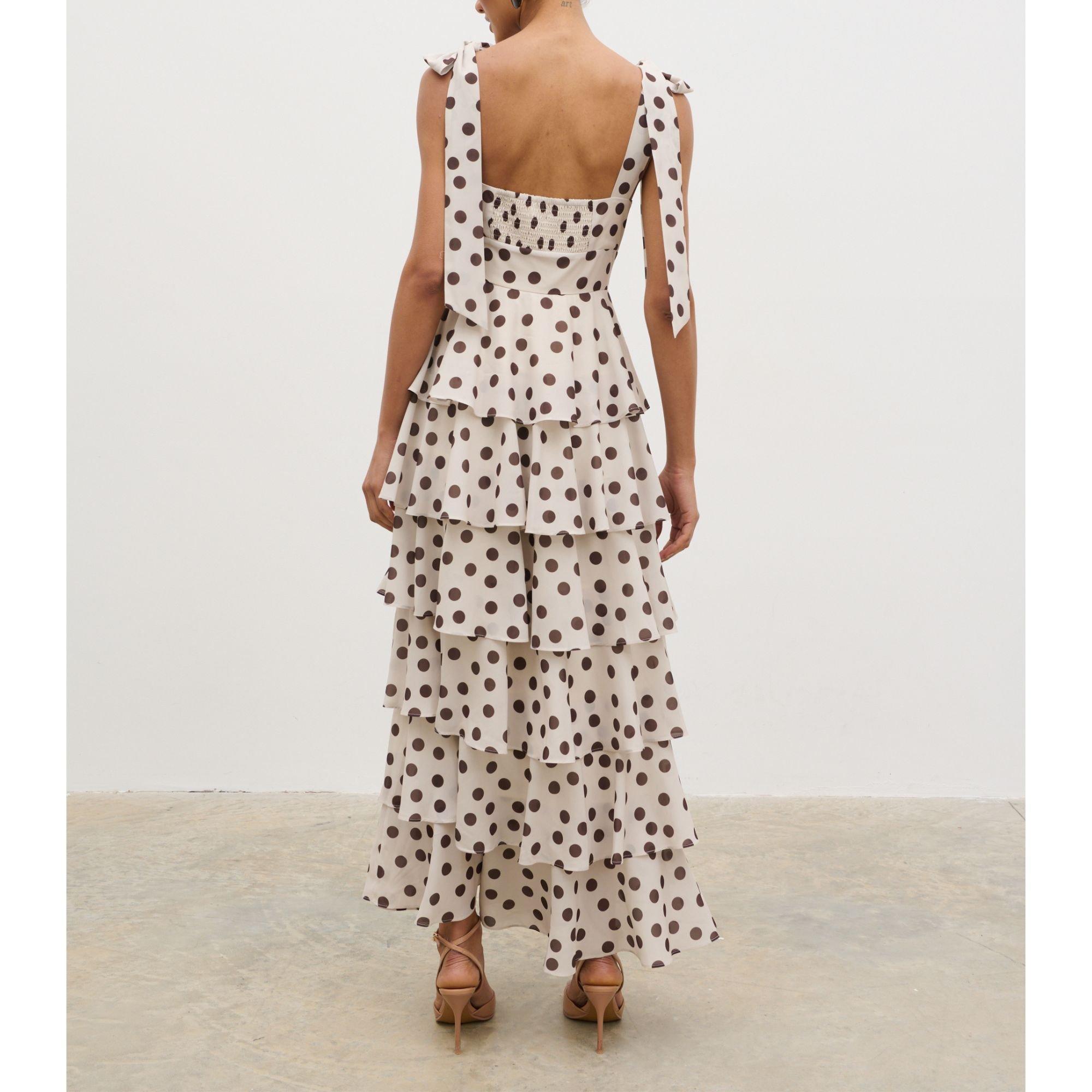 Brown/Cream - Pretty Lavish - Women's Fiore Tie Ruffle Long Maxi Dress - 3