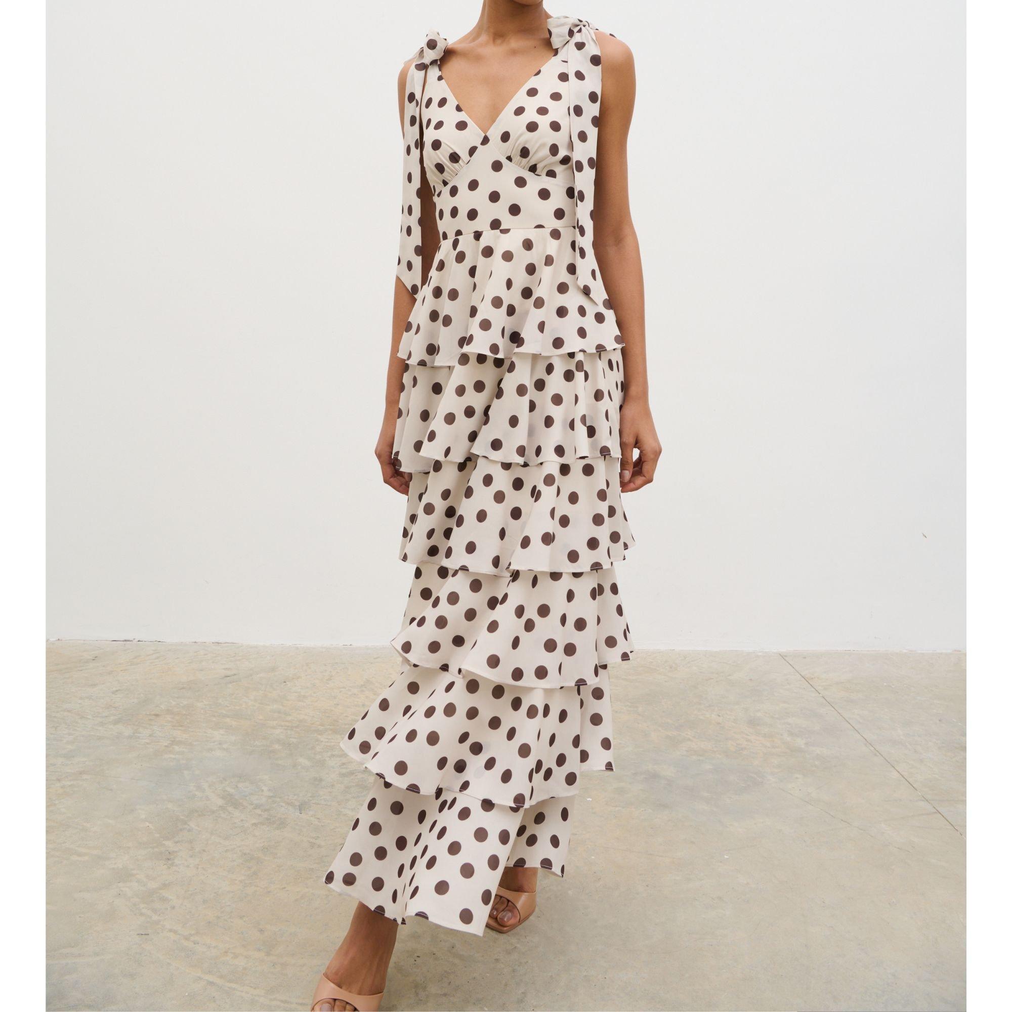 Brown/Cream - Pretty Lavish - Women's Fiore Tie Ruffle Long Maxi Dress - 5