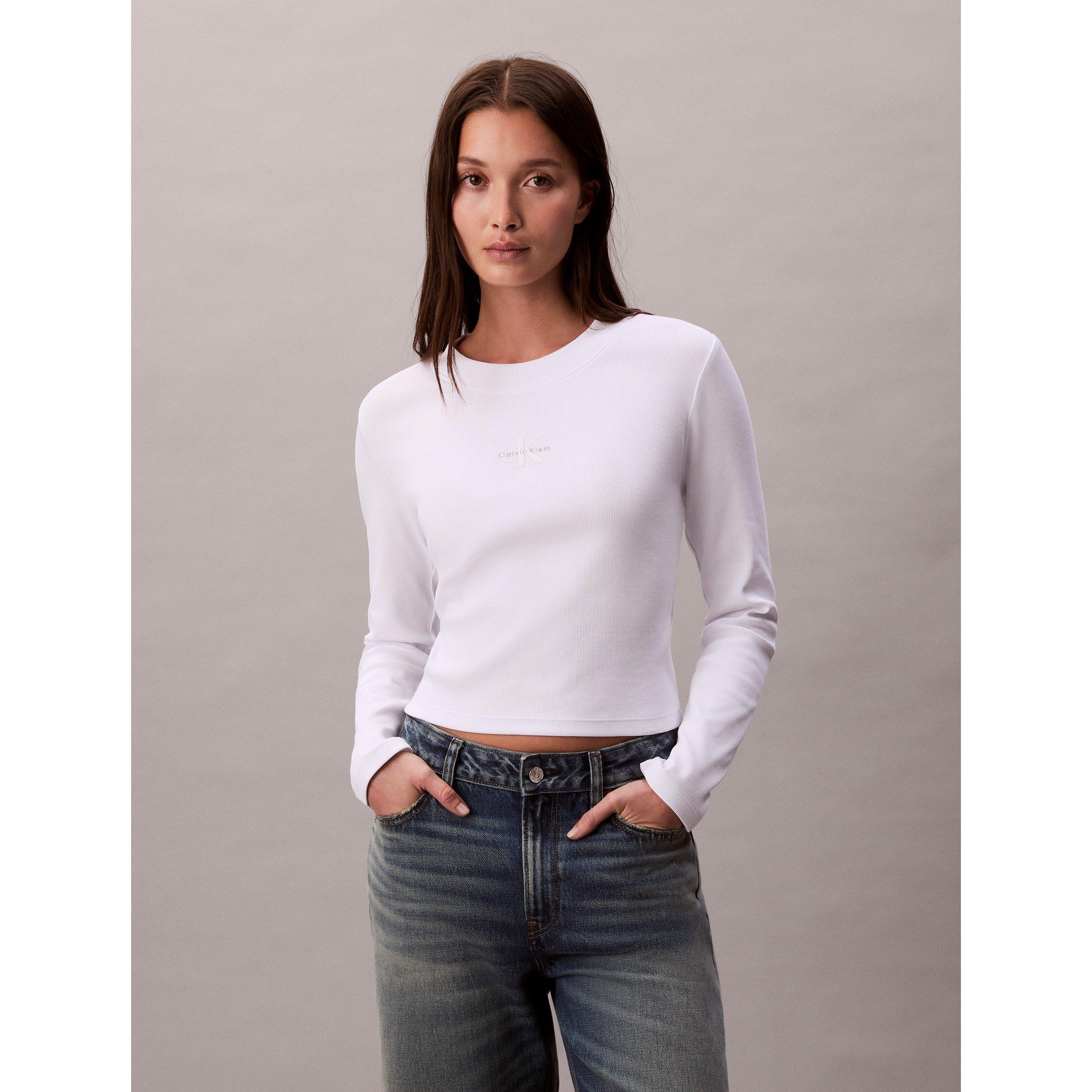 Calvin Klein Jeans Women's Long-Sleeve Crop Top - Brilliant White - 16 (XL)