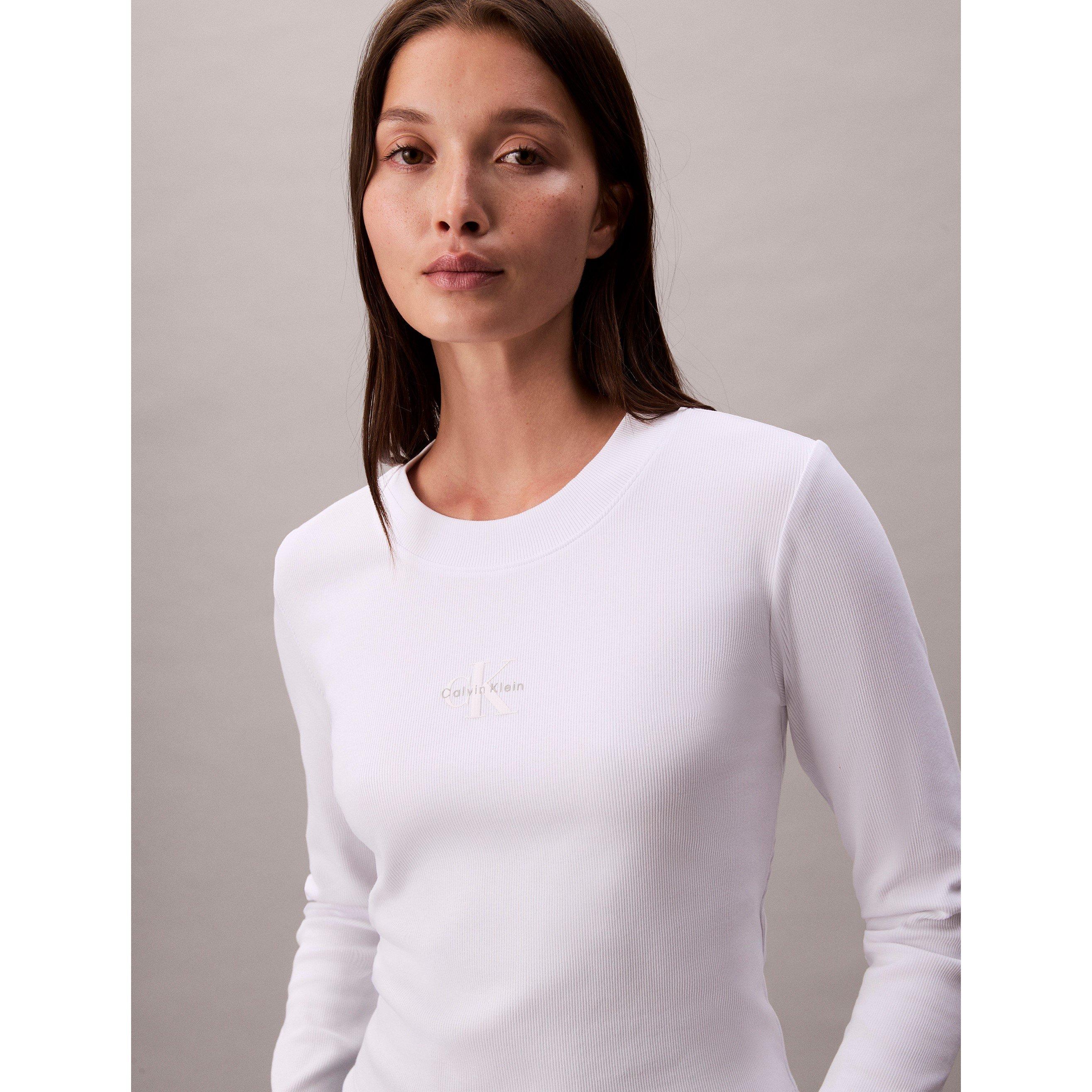 Briljant Wit - Calvin Klein Jeans - Women&#x27;s Long-Sleeve Crop Top - 3