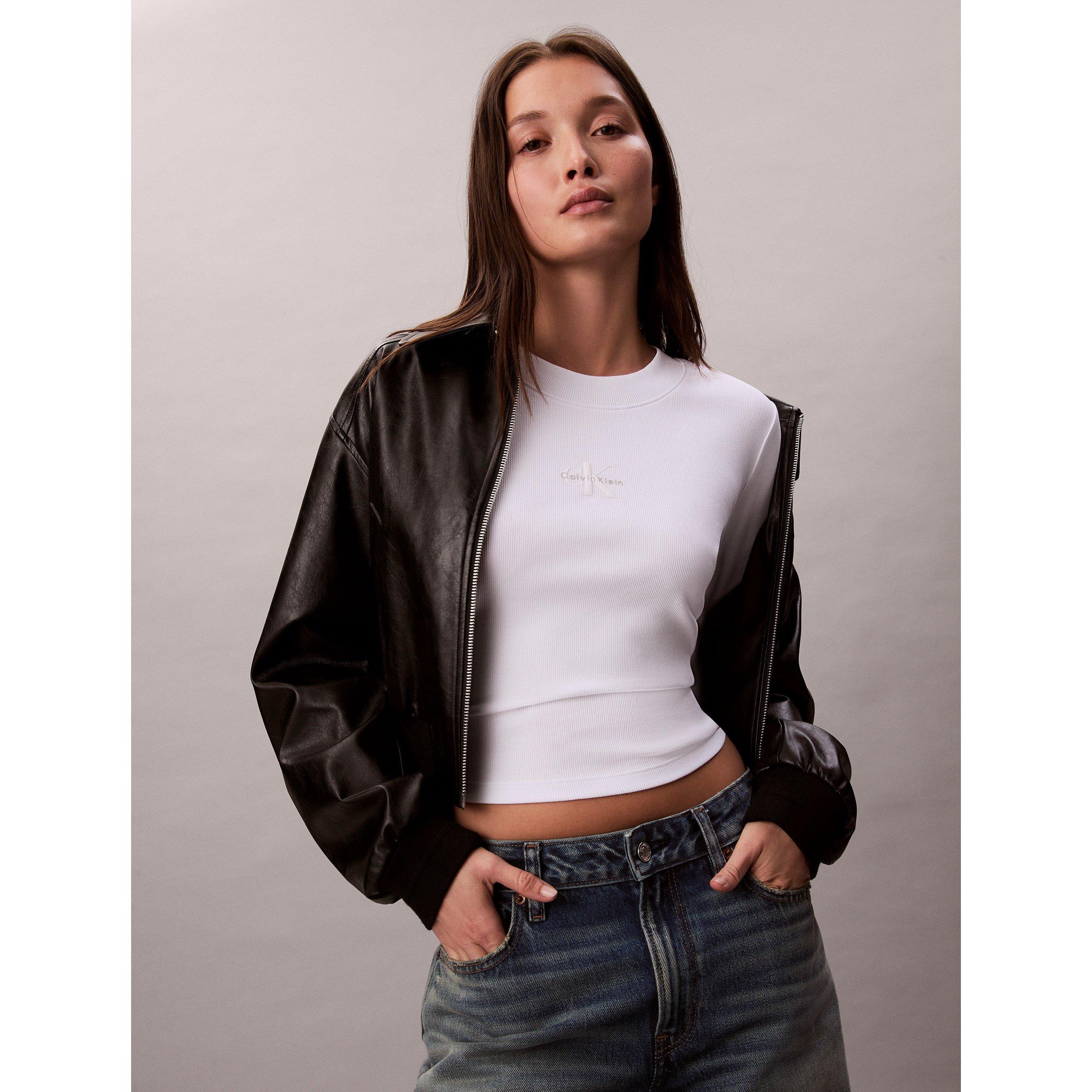 Briljant Wit - Calvin Klein Jeans - Women&#x27;s Long-Sleeve Crop Top - 4