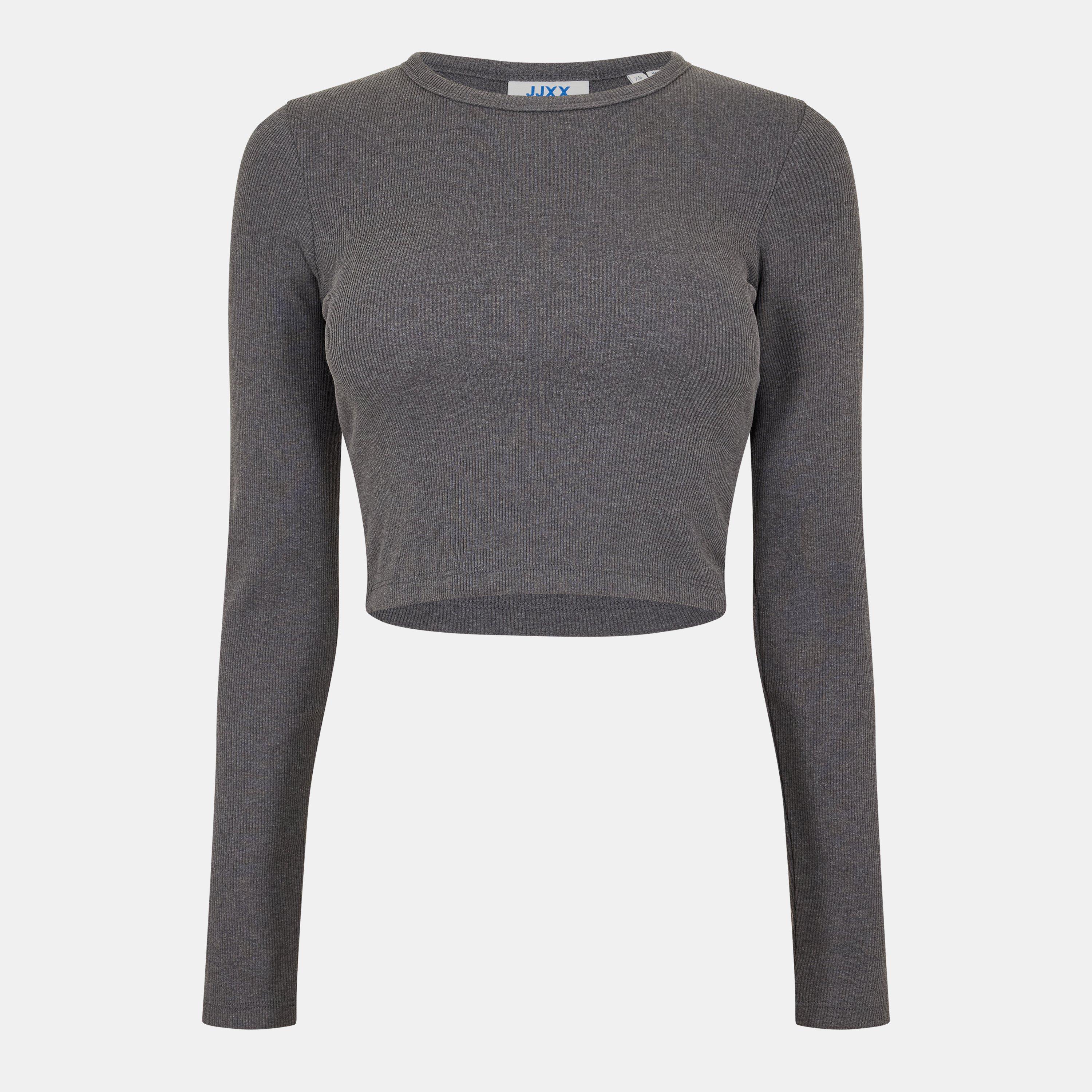 Jjxx Women's Feline Long-Sleeve Crop Top - Grey Melange - 10 (S)