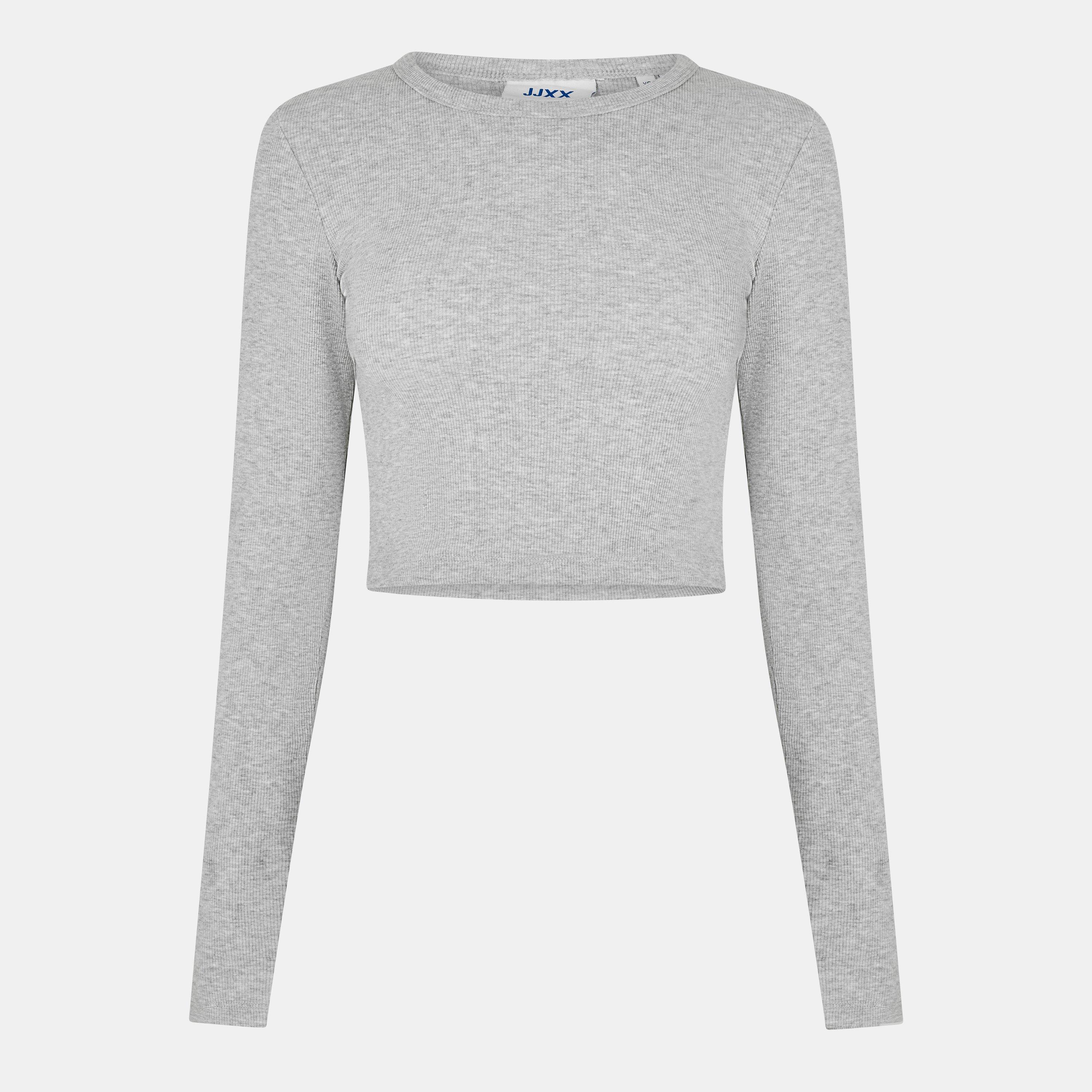Jjxx Women's Feline Long-Sleeve Crop Top - Grey Melange - 10 (S)
