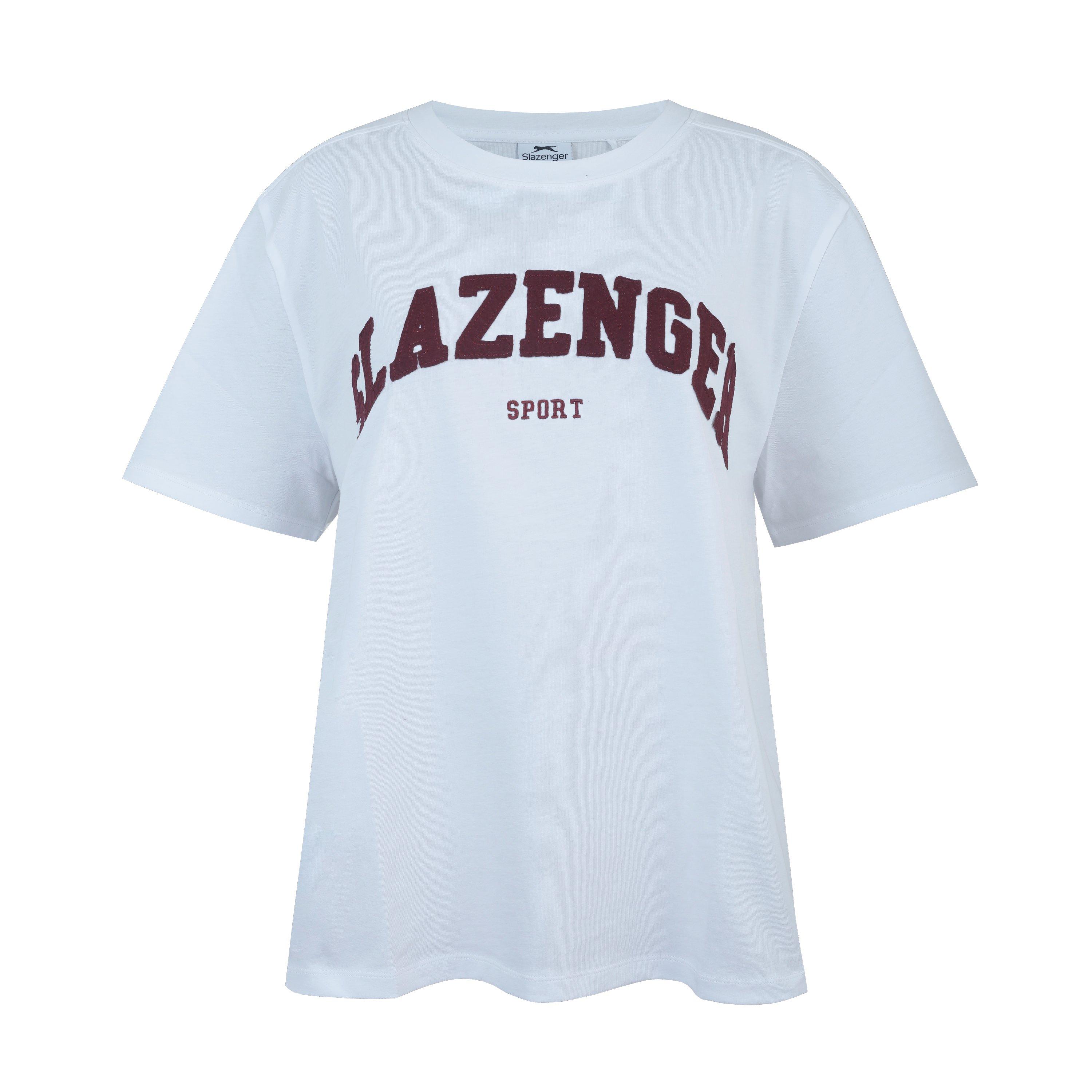 White/Burg - Slazenger - Women's Slaz Logo Oversized T-Shirt - 1