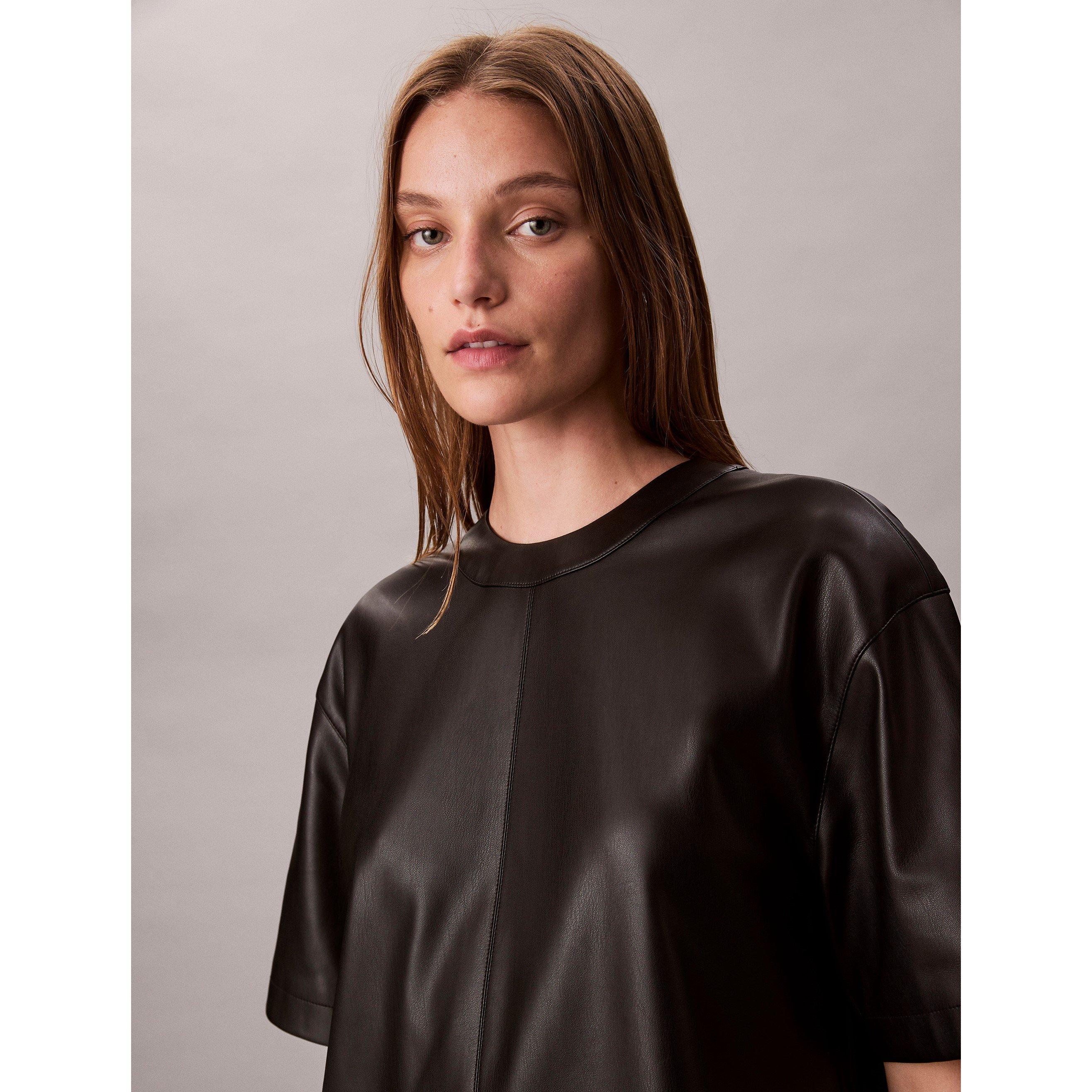 Black - Calvin Klein Jeans - Women's CKJ Leather T-Shirt Dress - 3
