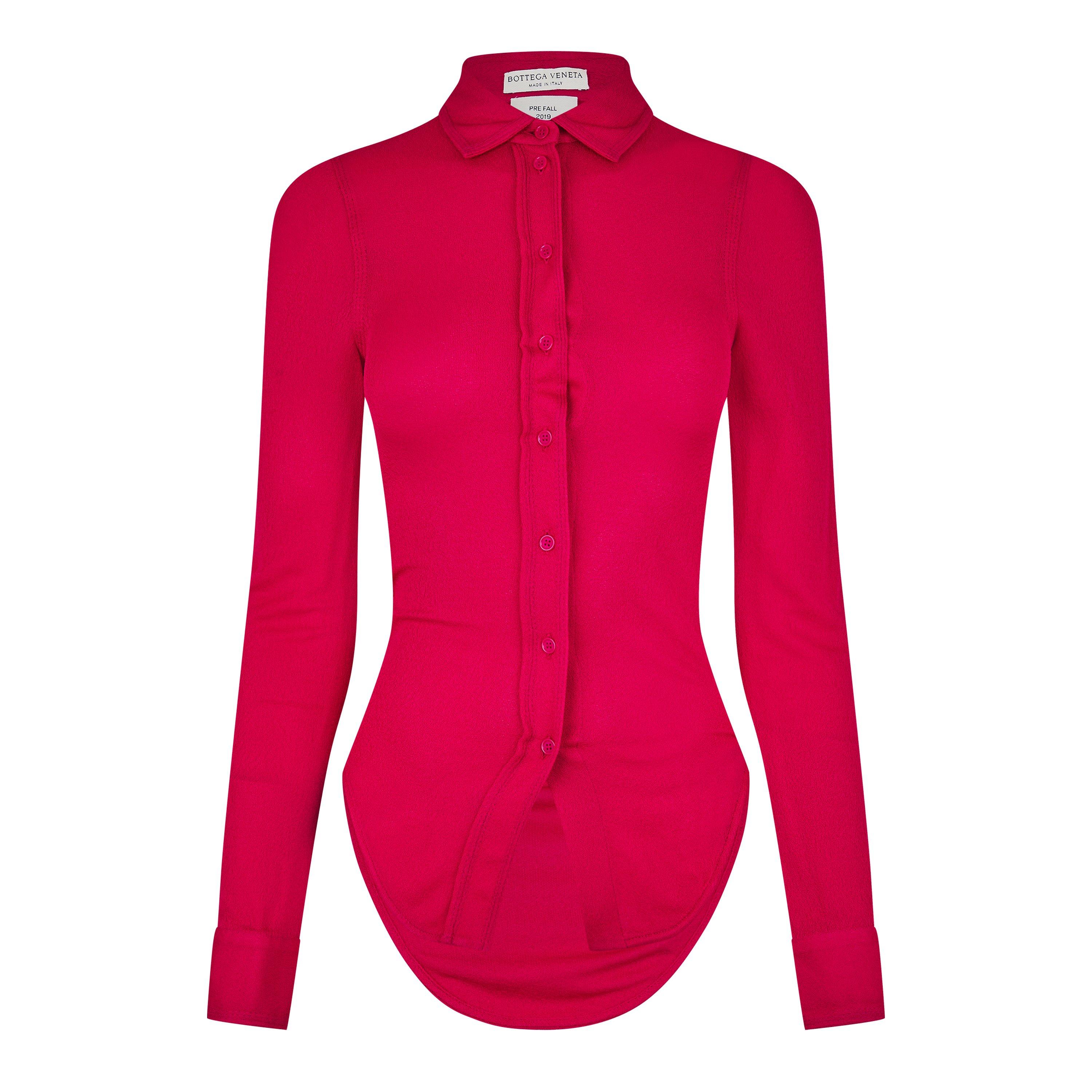 Fucsia - Bottega Veneta - Women's Plain Short-Sleeve Shirt - 1