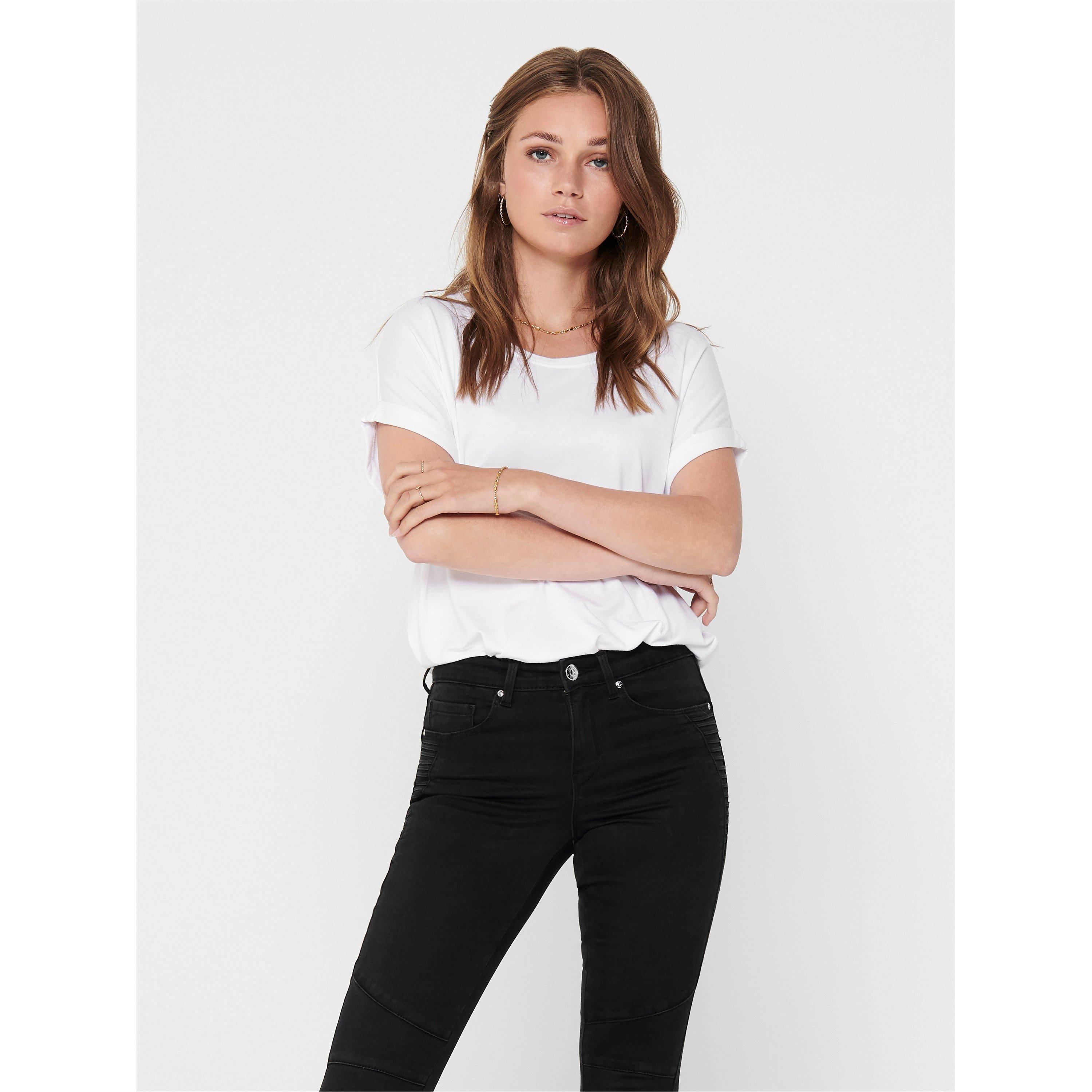 White - Only - Regular Fit O-Neck T-Shirt - 2