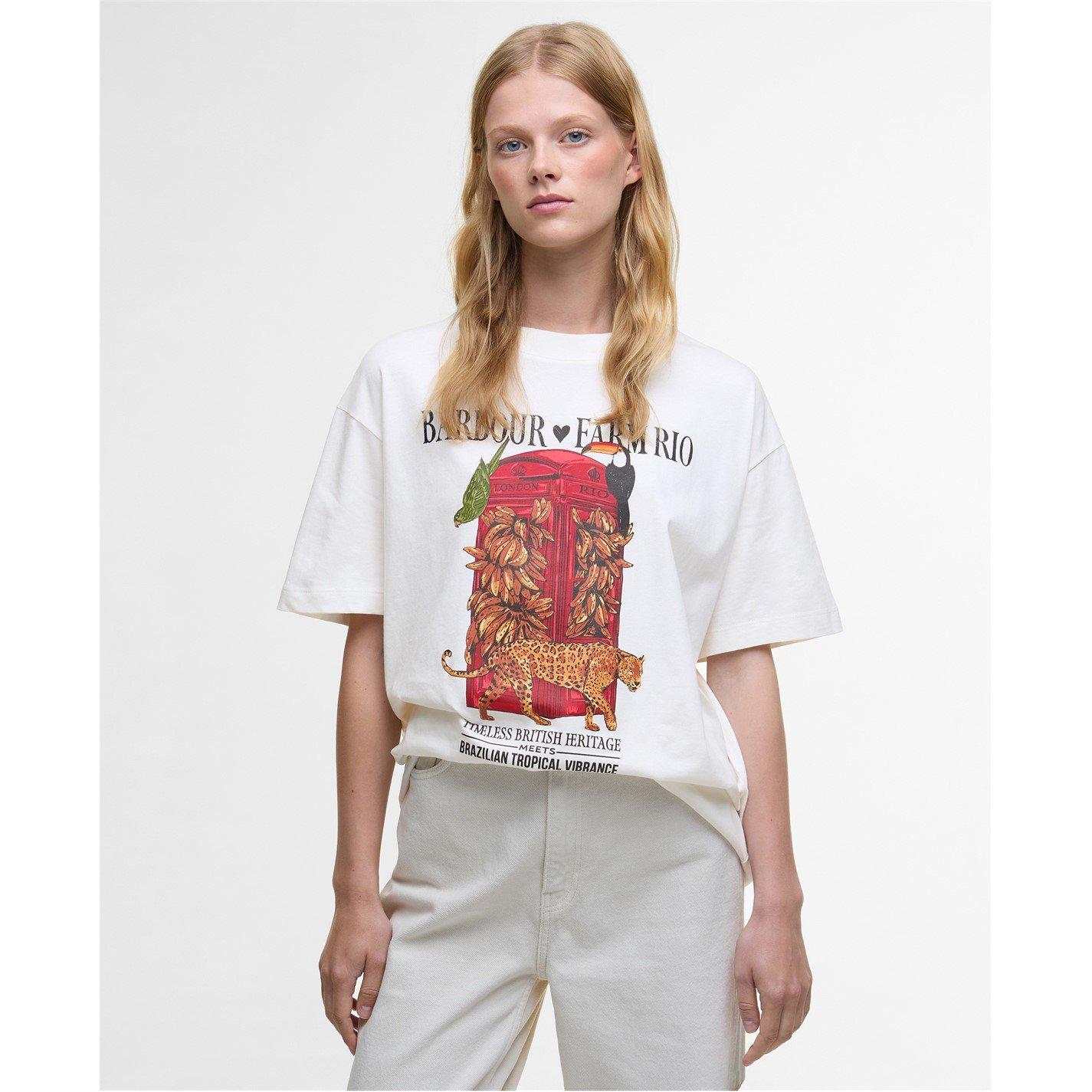 Barbour x Farm Rio X FARM Rio Maria Clara T-Shirt - Off White - Size 14 (L)