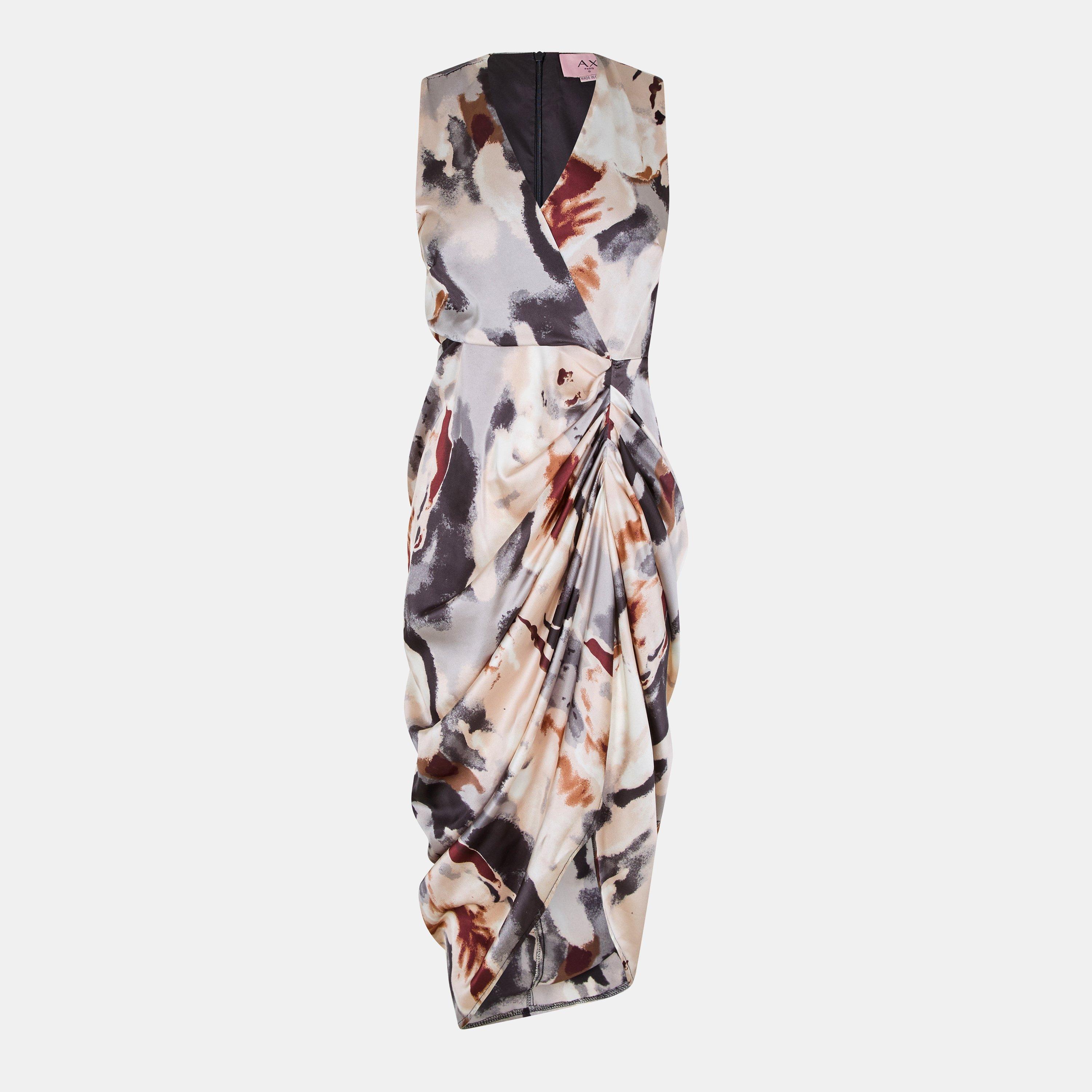 ple - AX Paris - Marble Print Wrap Top Gathered Skirt Midi Dress - 1