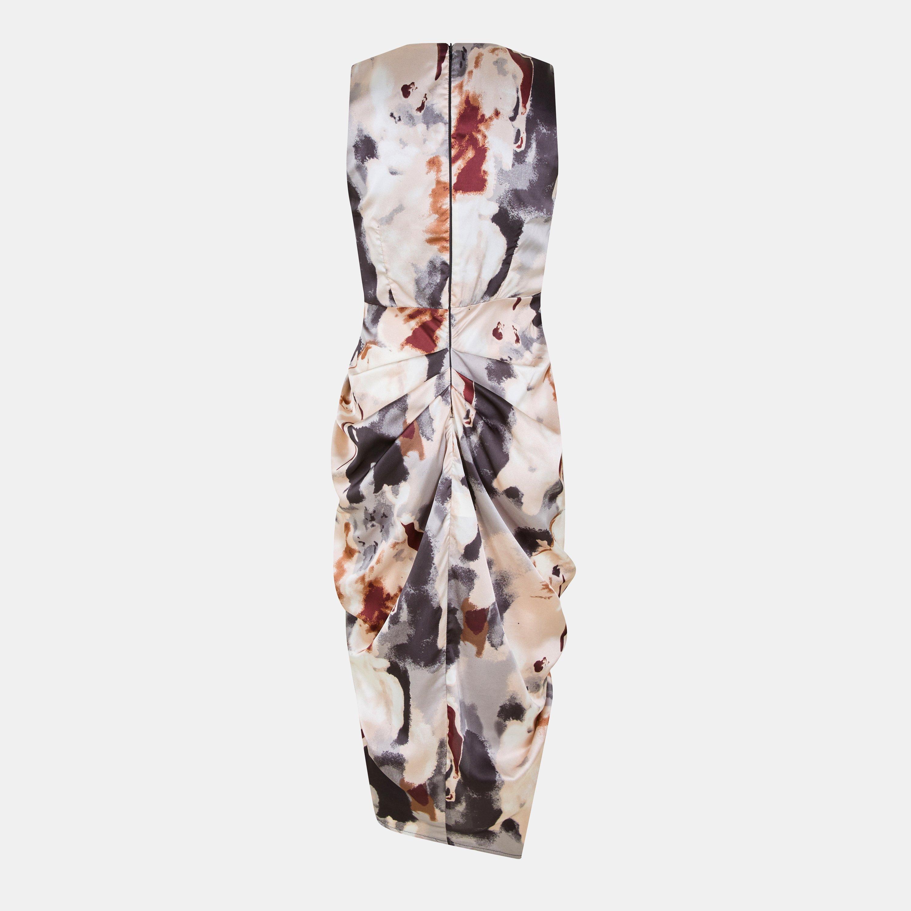 Multi - AX Paris - Marble Print Wrap Top Gathered Skirt Midi Dress - 2
