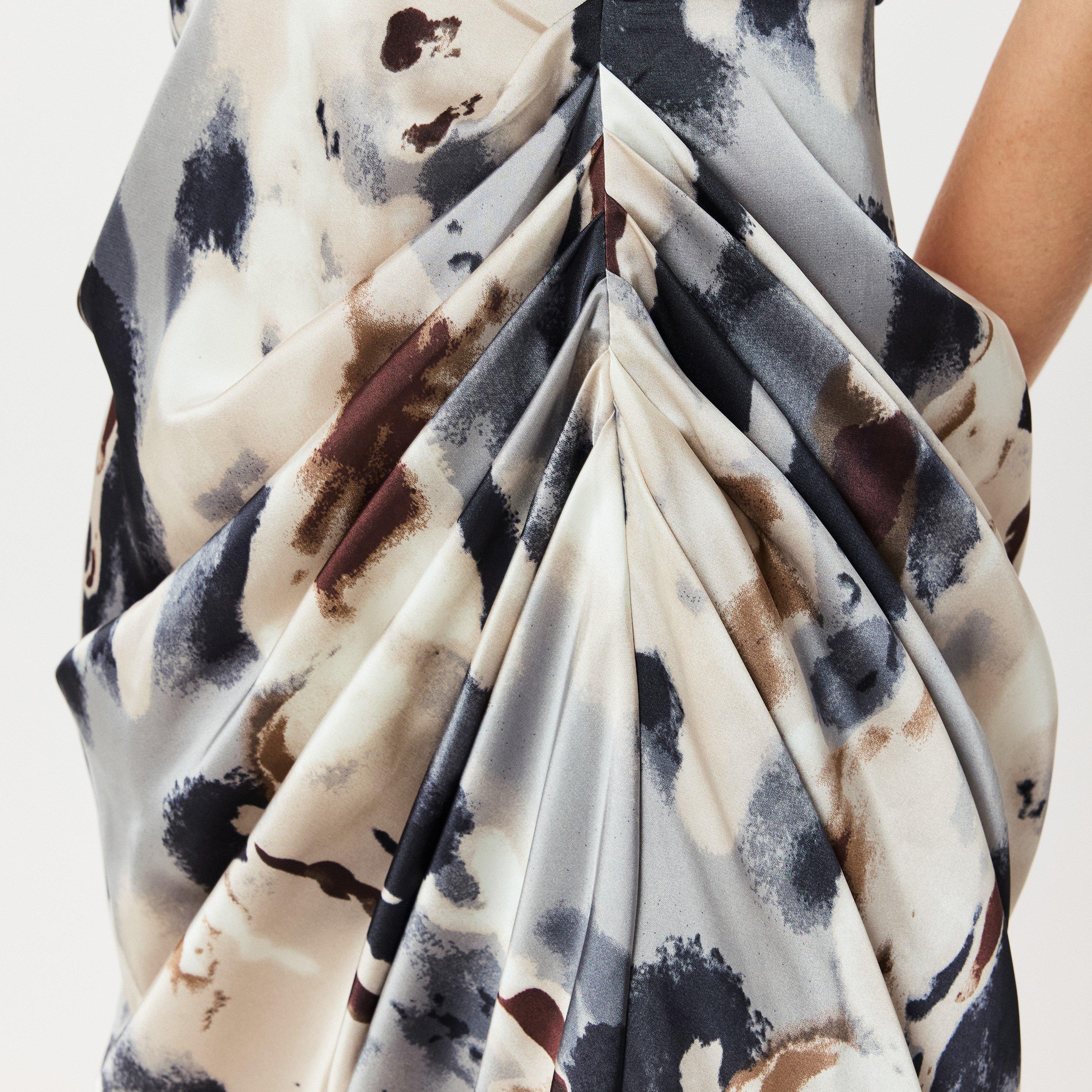 Multi - AX Paris - Marble Print Wrap Top Gathered Skirt Midi Dress - 5