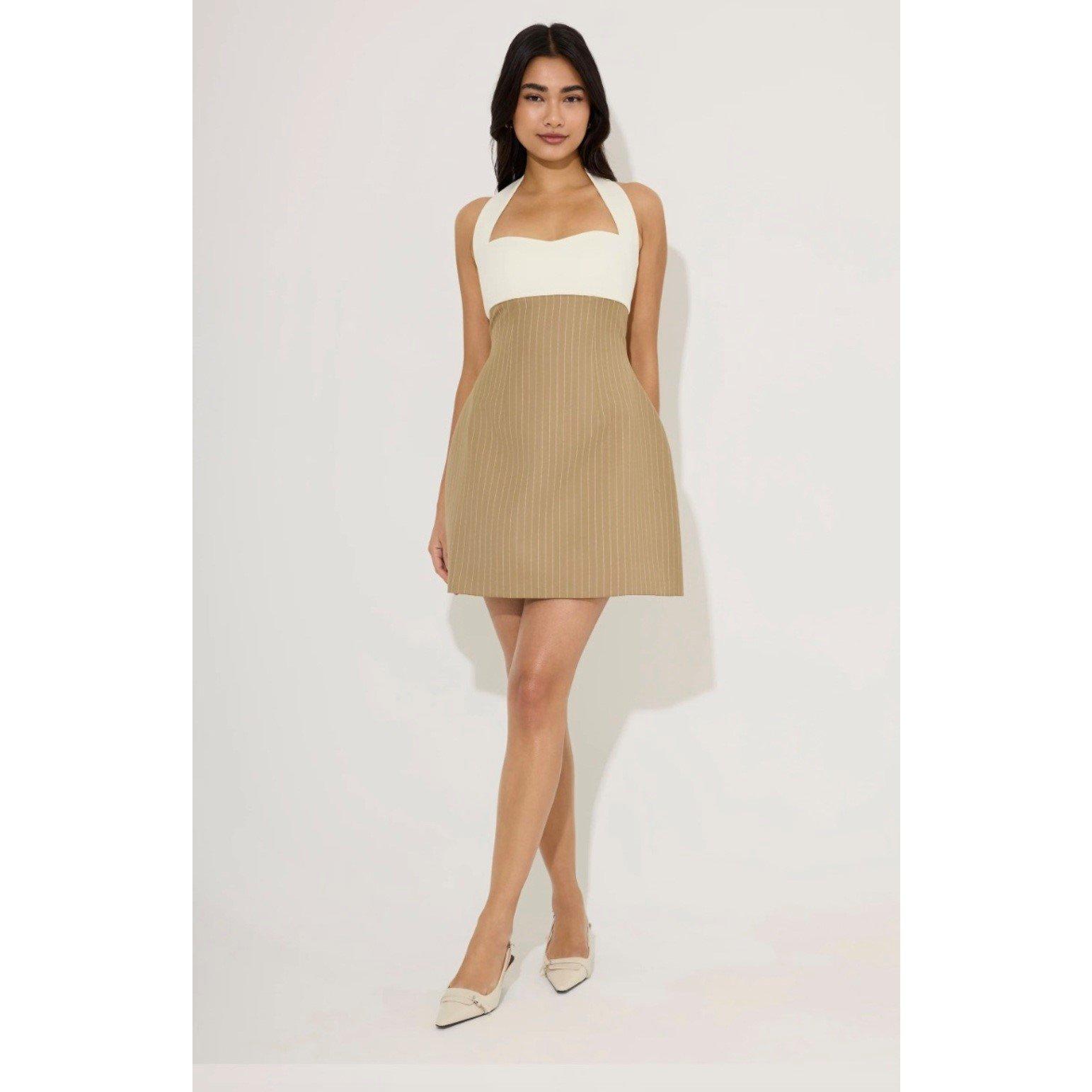 Beige - Odd Muse - Women's Halter Mini Dress - 1