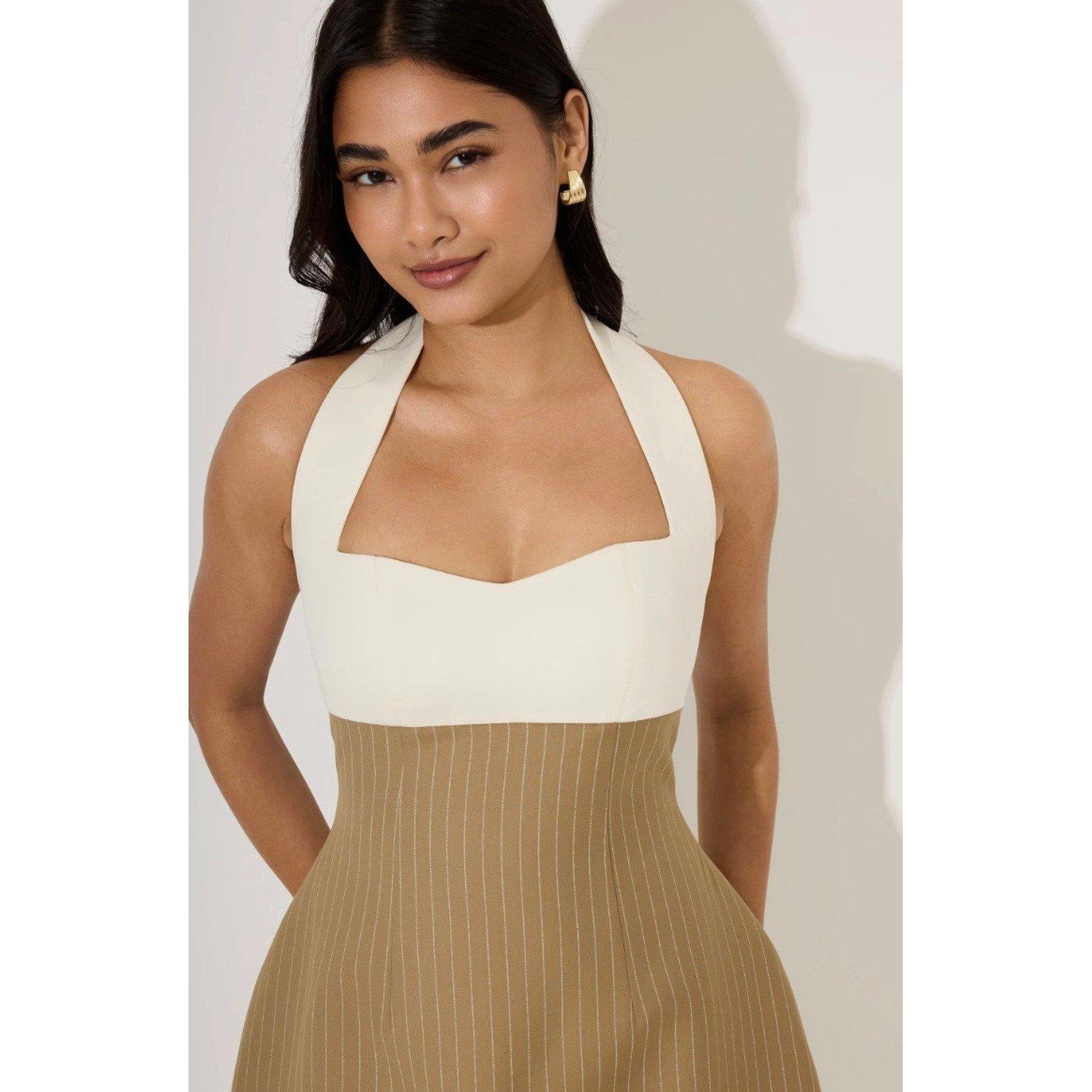 Beige - Odd Muse - Women's Halter Mini Dress - 2