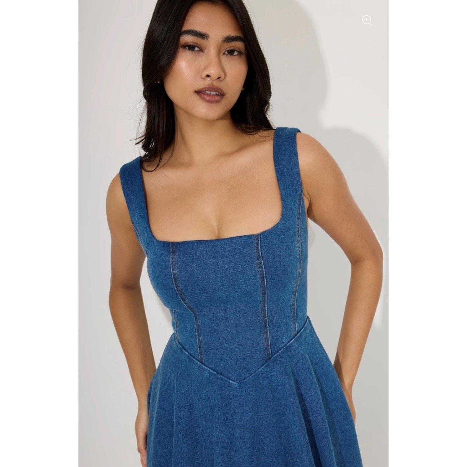 Denim - Odd Muse - Womens Sq Neck Midi Long Maxi Dress - 2