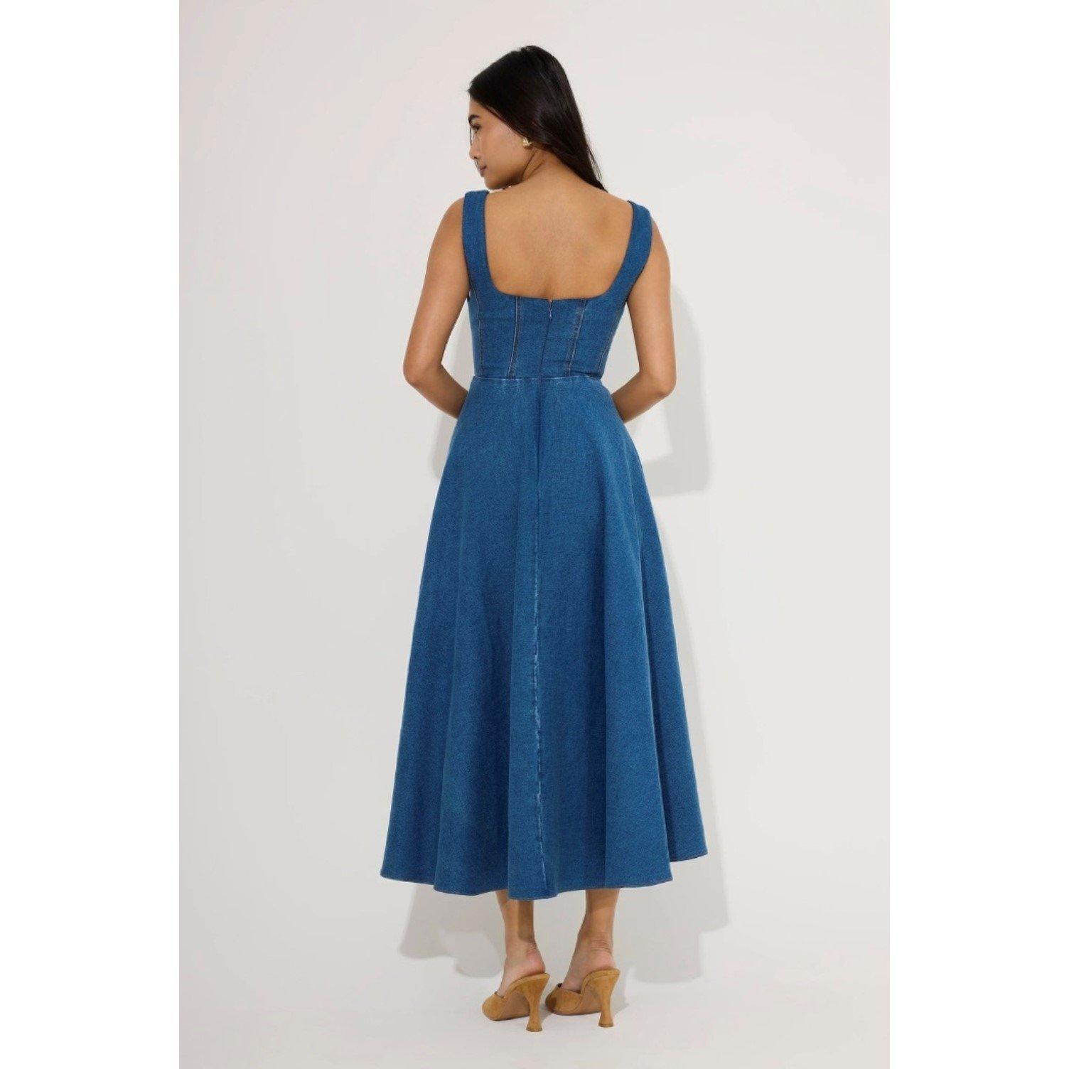 Denim - Odd Muse - Womens Sq Neck Midi Long Maxi Dress - 3