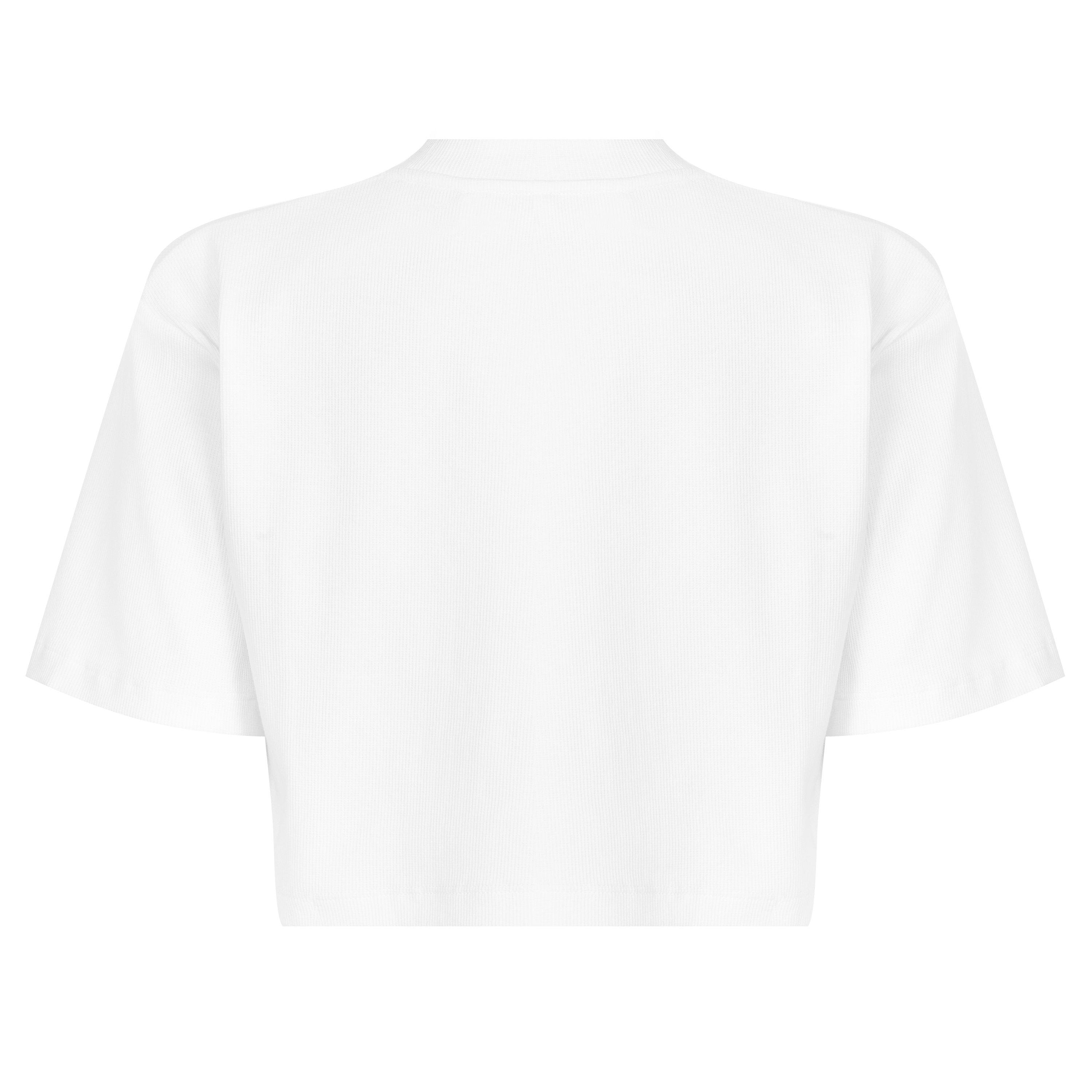 White 0110 - Off White - Women's - Stamp Rib Cotton Short Sleeve Slim Fit Cropped Crop Top - 2