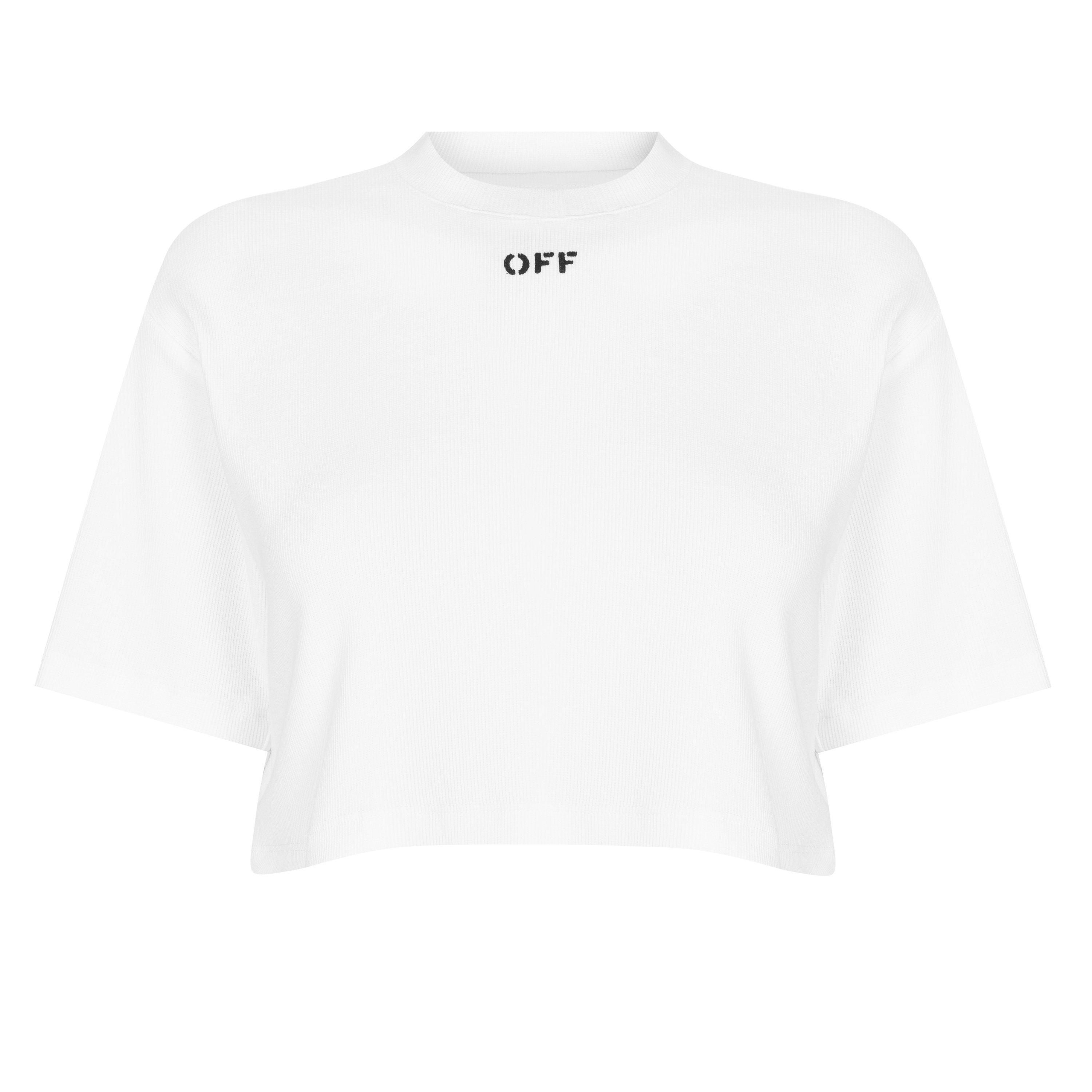 White 0110 - Off White - Women's - Stamp Rib Cotton Short Sleeve Slim Fit Cropped Crop Top - 7