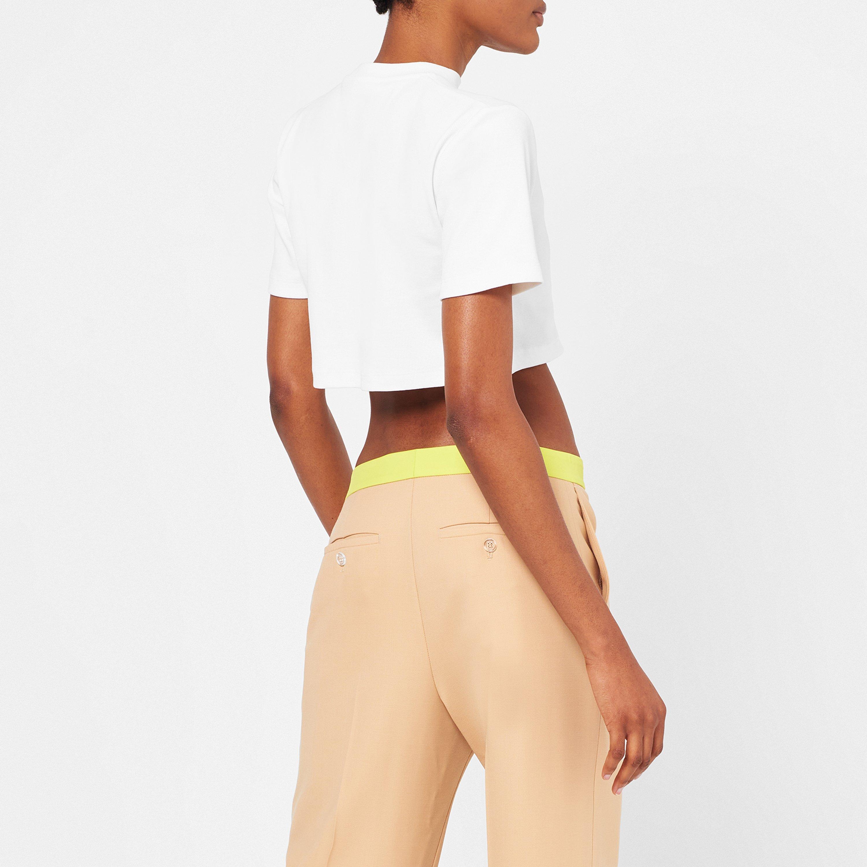 White 0110 - Off White - Women's - Stamp Rib Cotton Short Sleeve Slim Fit Cropped Crop Top - 4