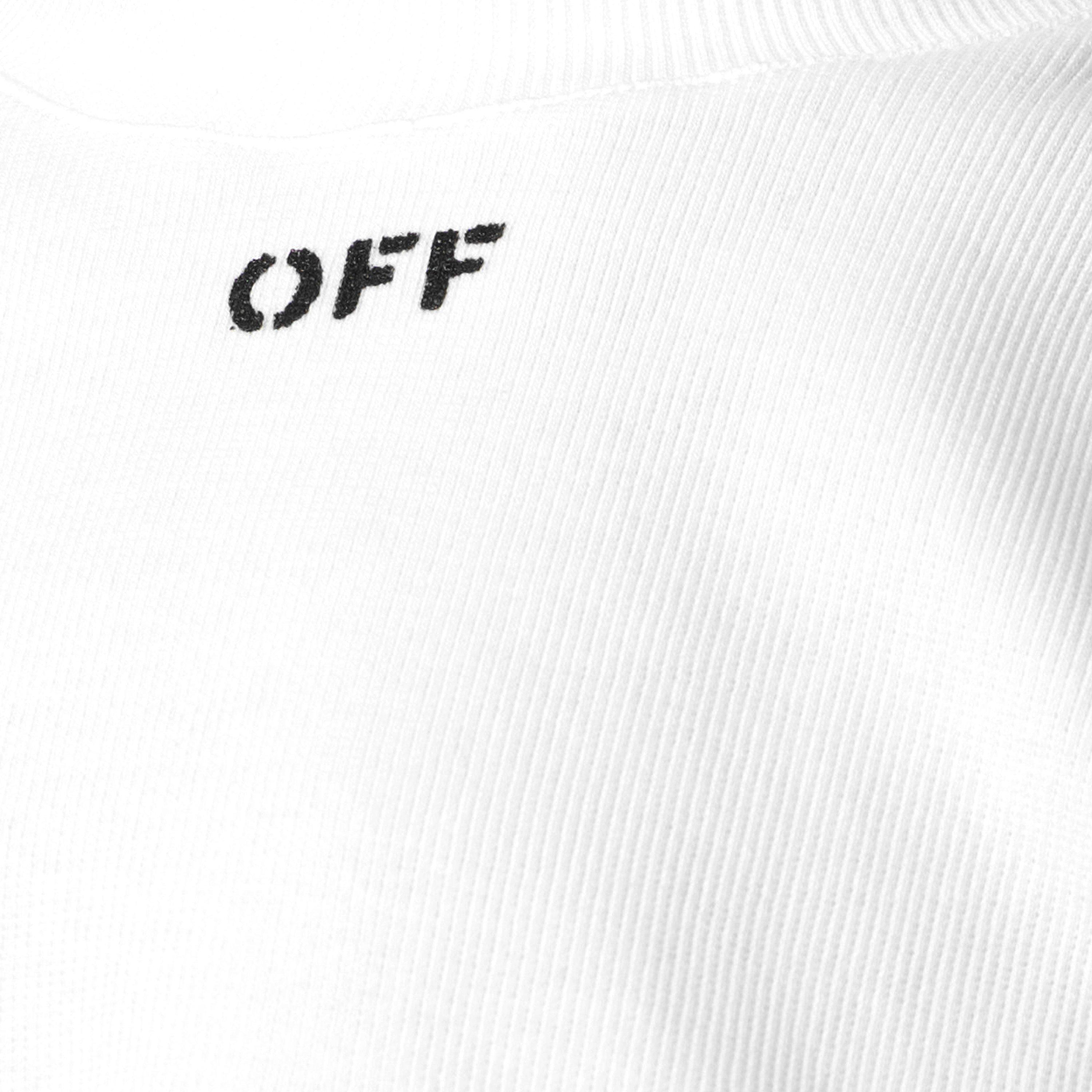 White 0110 - Off White - Women's - Stamp Rib Cotton Short Sleeve Slim Fit Cropped Crop Top - 5