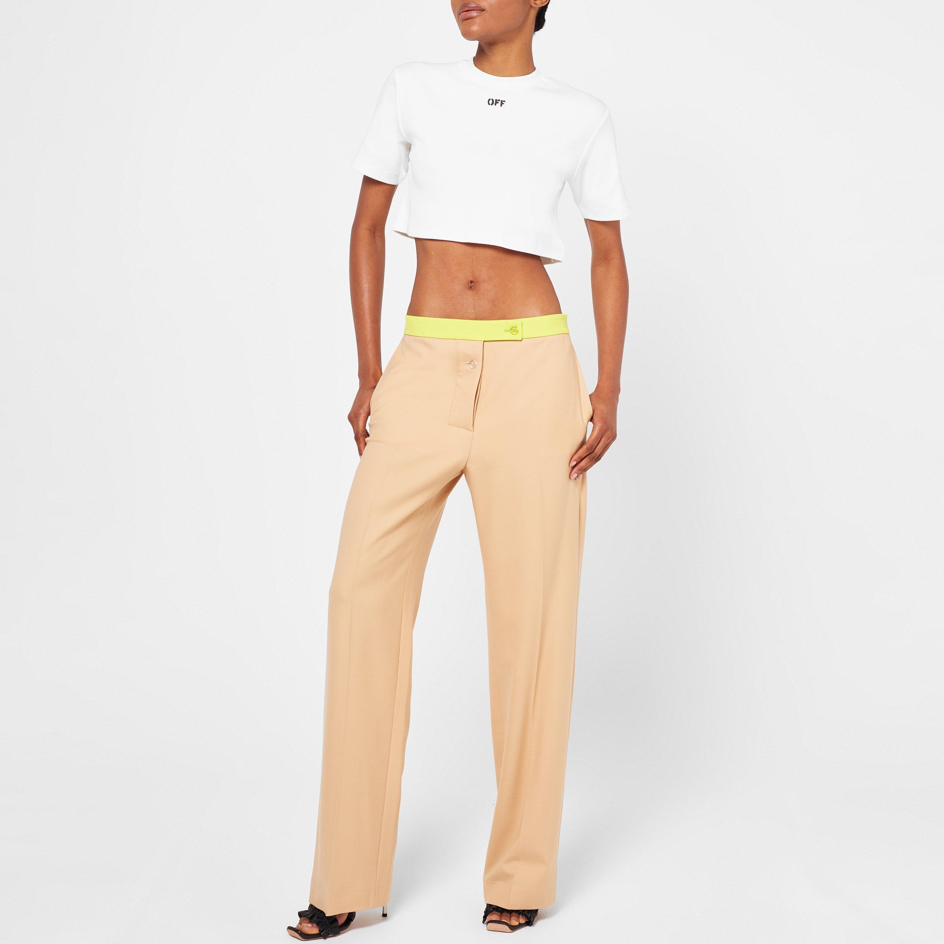 White 0110 - Off White - Women's - Stamp Rib Cotton Short Sleeve Slim Fit Cropped Crop Top - 6