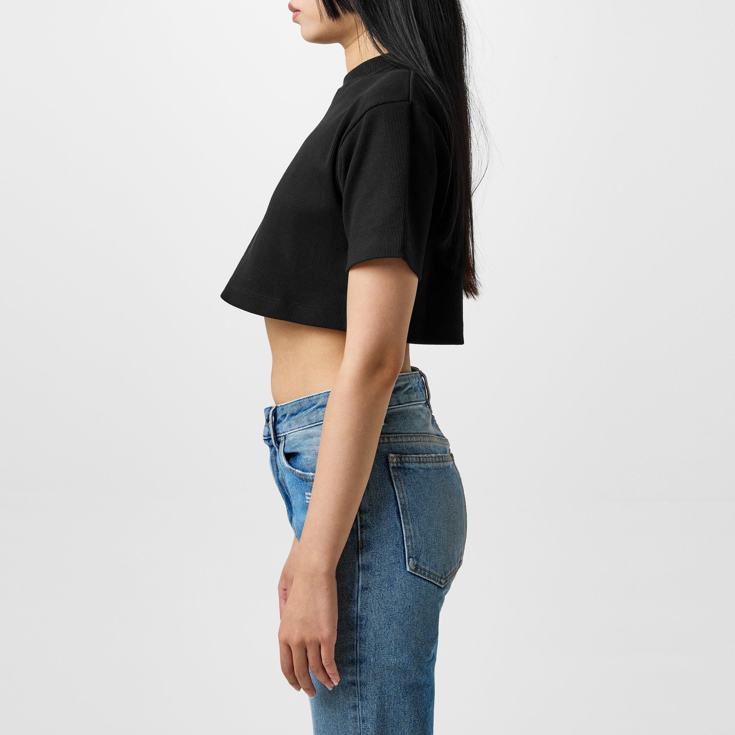 Black 1001 - Off White - Women's Stamp Rib Cropped Tee, Contrasting Logo T-Shirt - 2