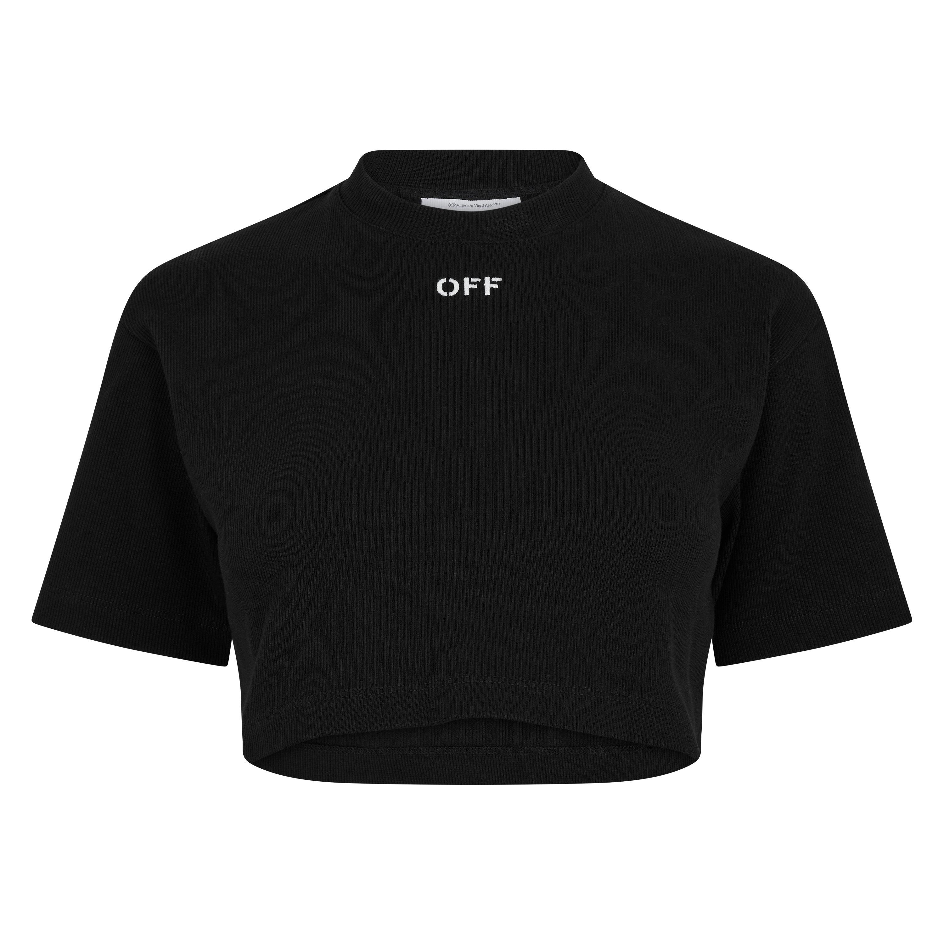 Black 1001 - Off White - Women's Stamp Rib Cropped Tee, Contrasting Logo T-Shirt - 7