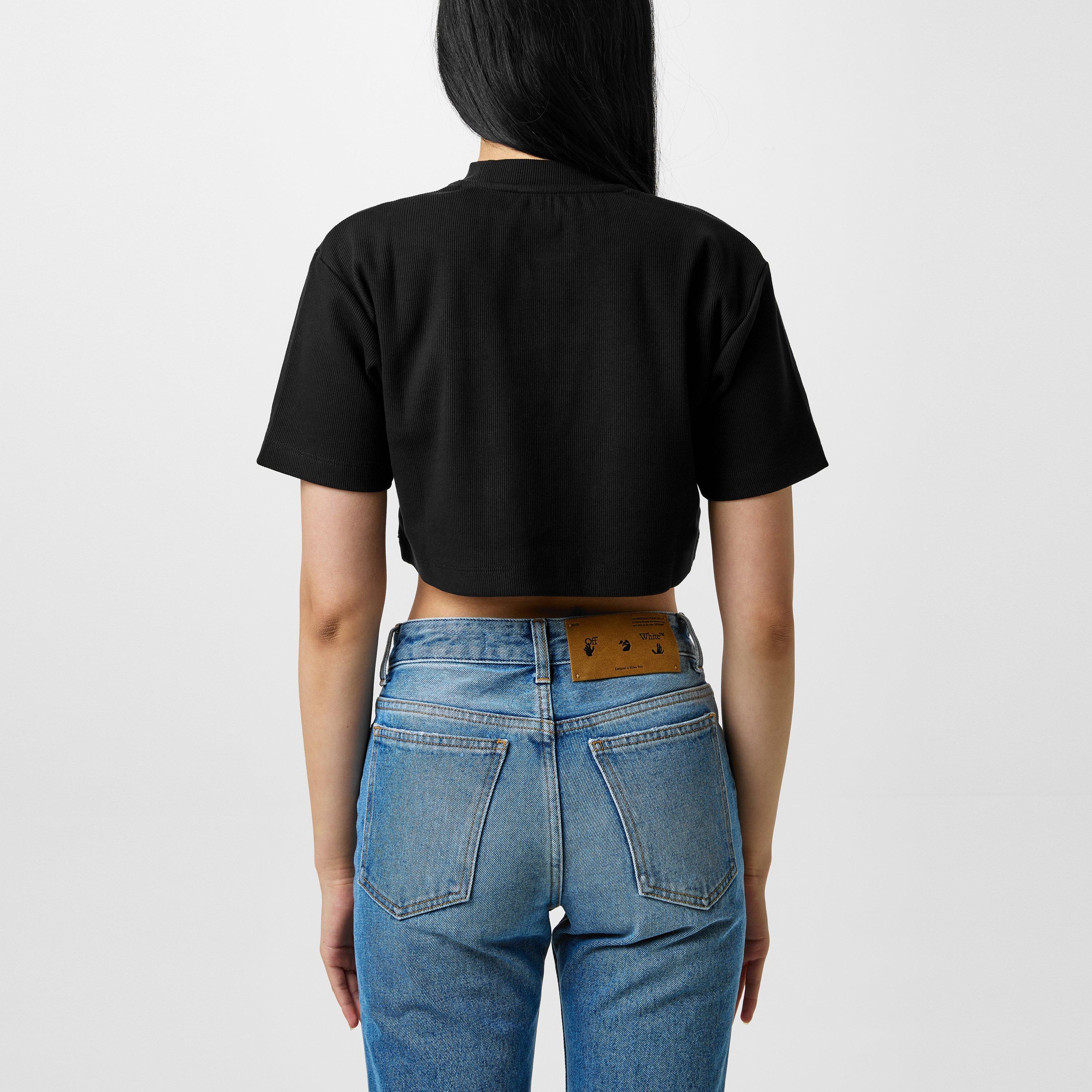 Black 1001 - Off White - Women's Stamp Rib Cropped Tee, Contrasting Logo T-Shirt - 3