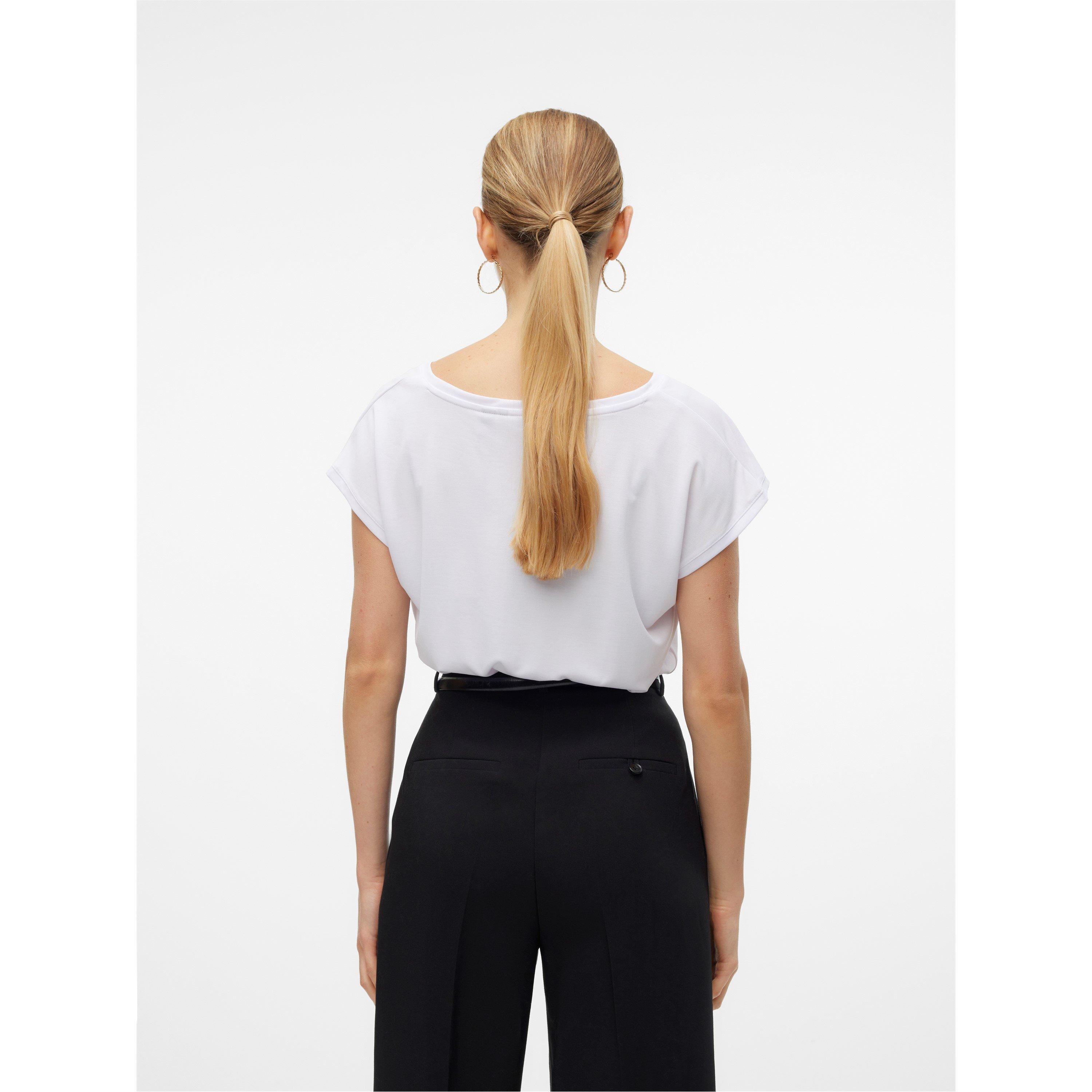 Sjajno bijelo - Vero Moda - Women's Filli Short-Sleeve V-Neck Regular Fit T-Shirt - 4