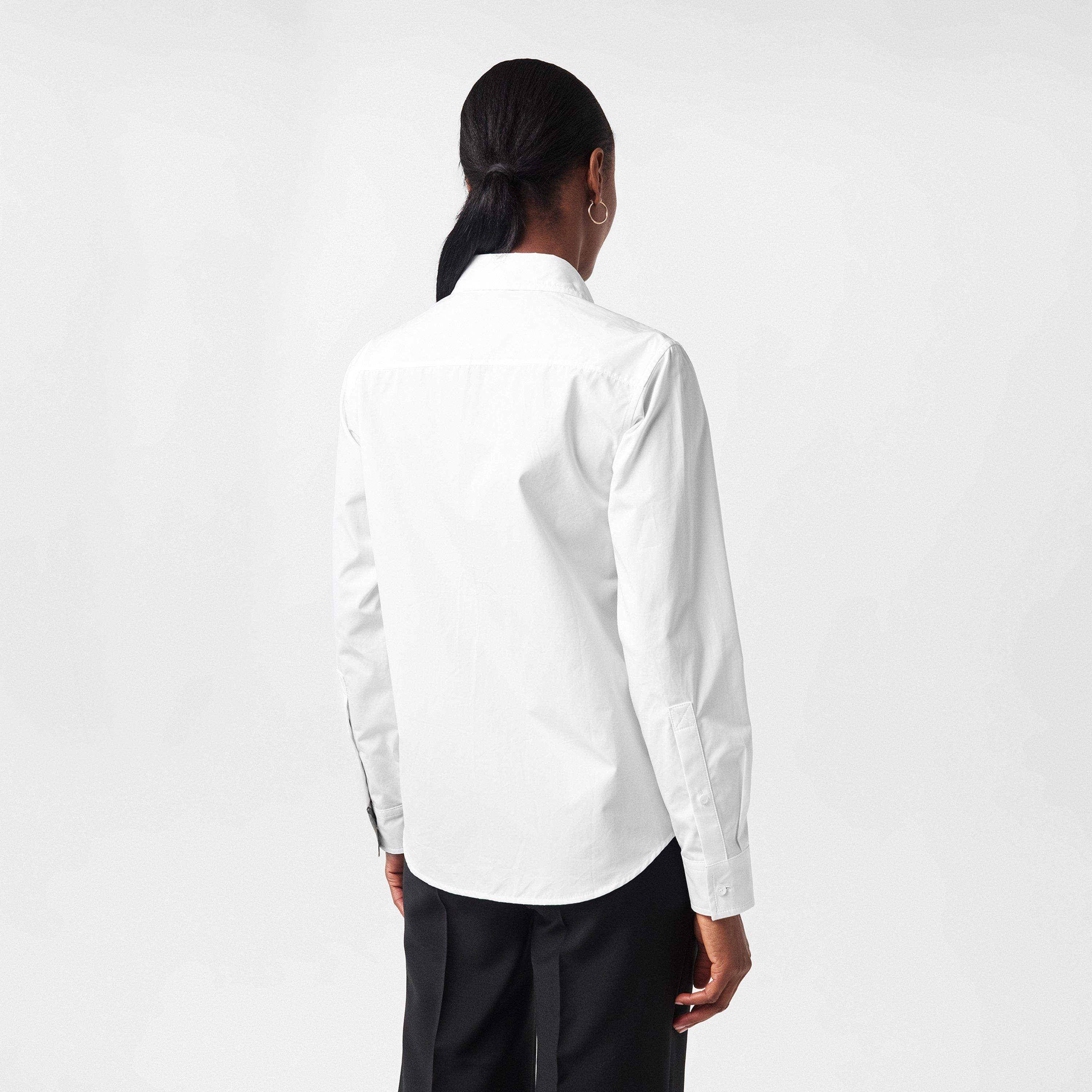 White - Burberry - Women's Burberry Check Trim Long-Sleeve Oxford Shirt - 4