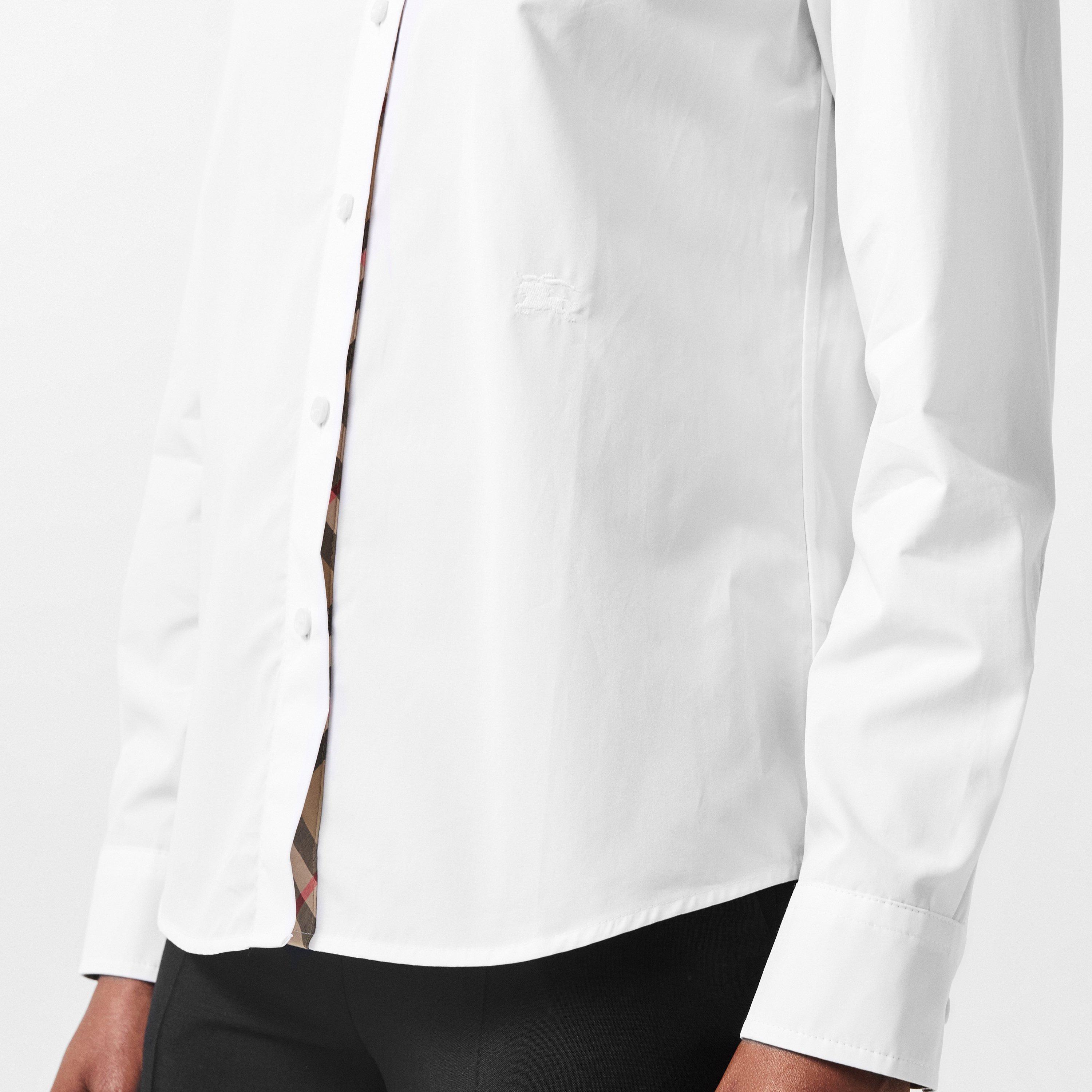 White - Burberry - Women's Burberry Check Trim Long-Sleeve Oxford Shirt - 5