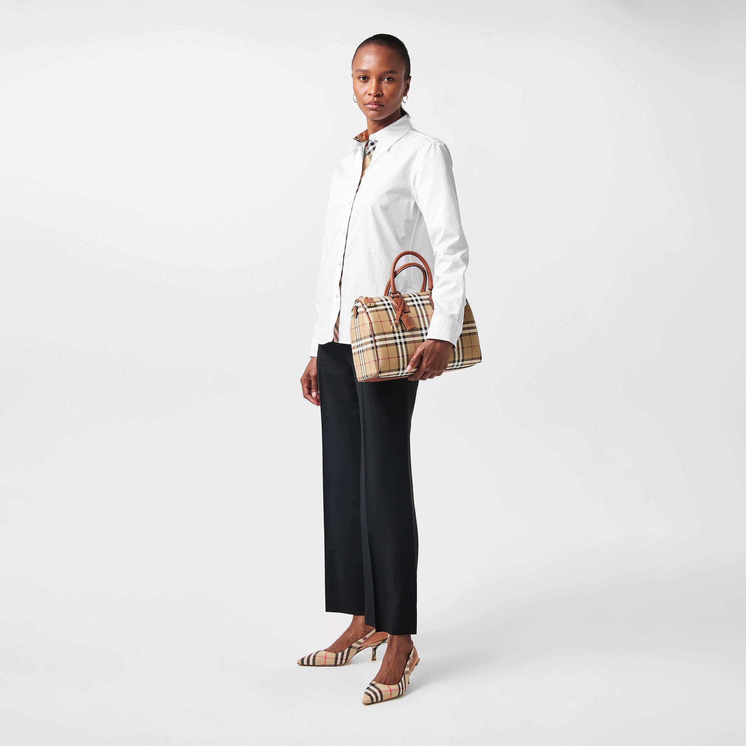 White - Burberry - Women's Burberry Check Trim Long-Sleeve Oxford Shirt - 6