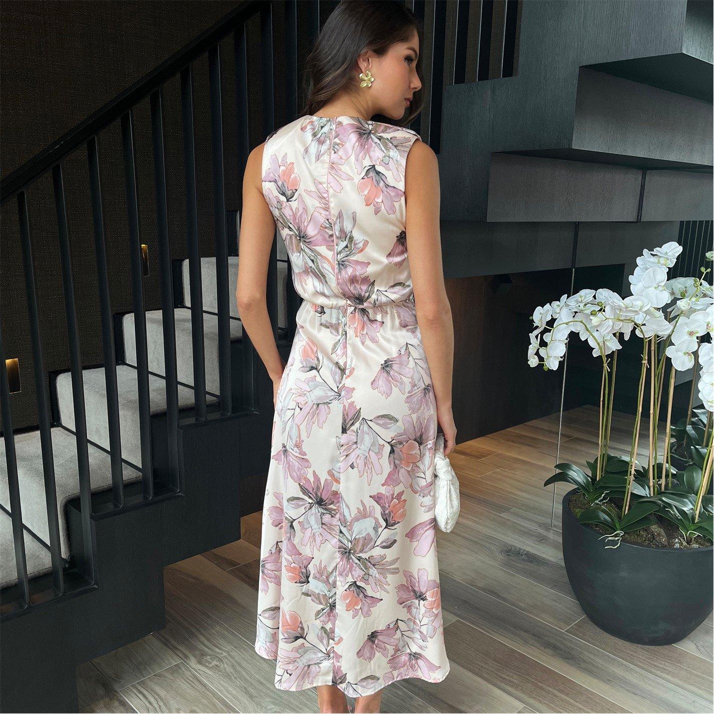 Blush - AX Paris - Gathered Midi Dress With Shoulder Pads - 2