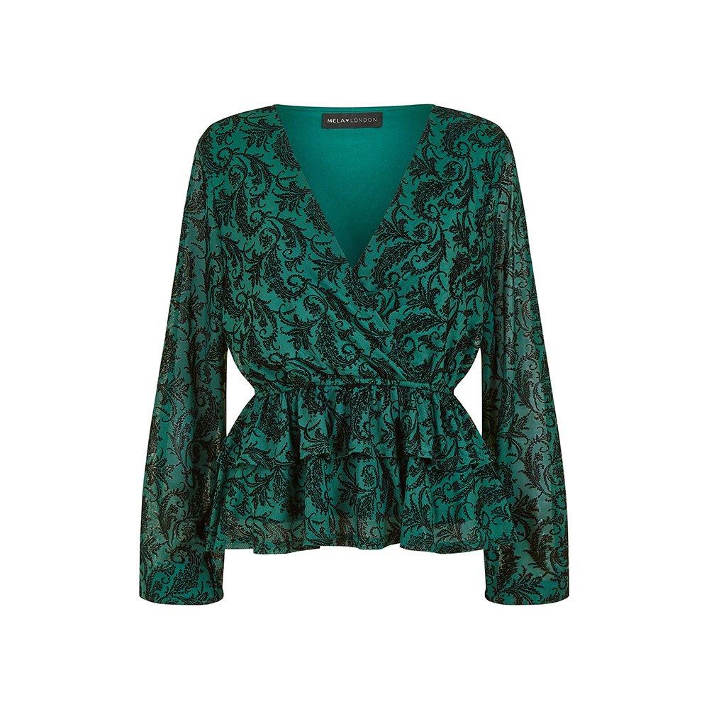 Green - Mela London - Women's Green Velour Printed Wrap Top - 1