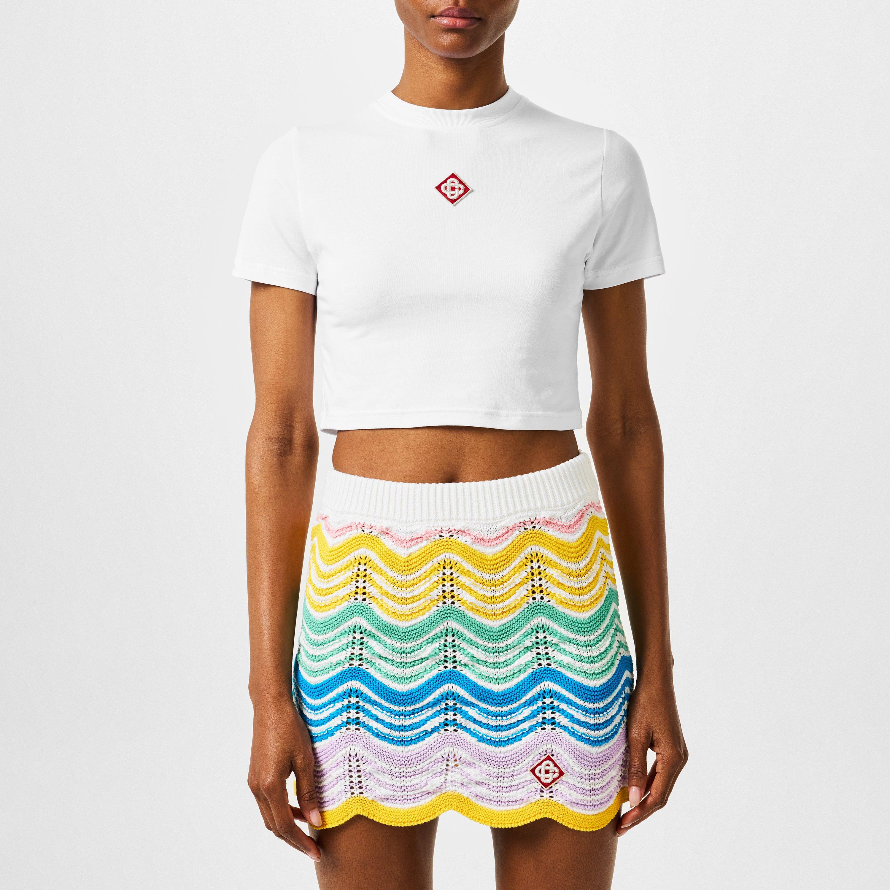 White - Casablanca - Women's Logo Cotton Cropped Baby T-Shirt - 3