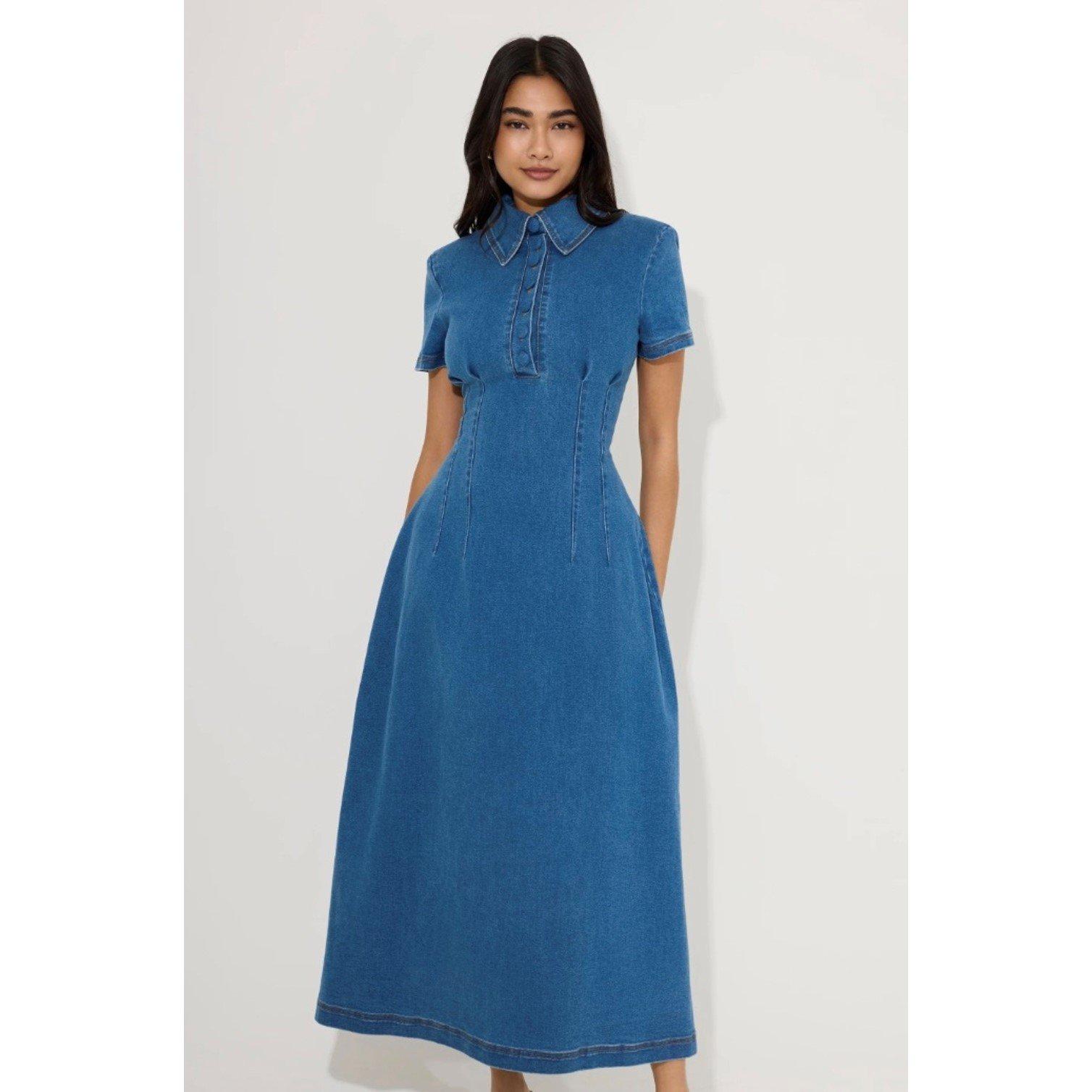 Denim - Odd Muse - Womens Collar Long Maxi Dress - 1
