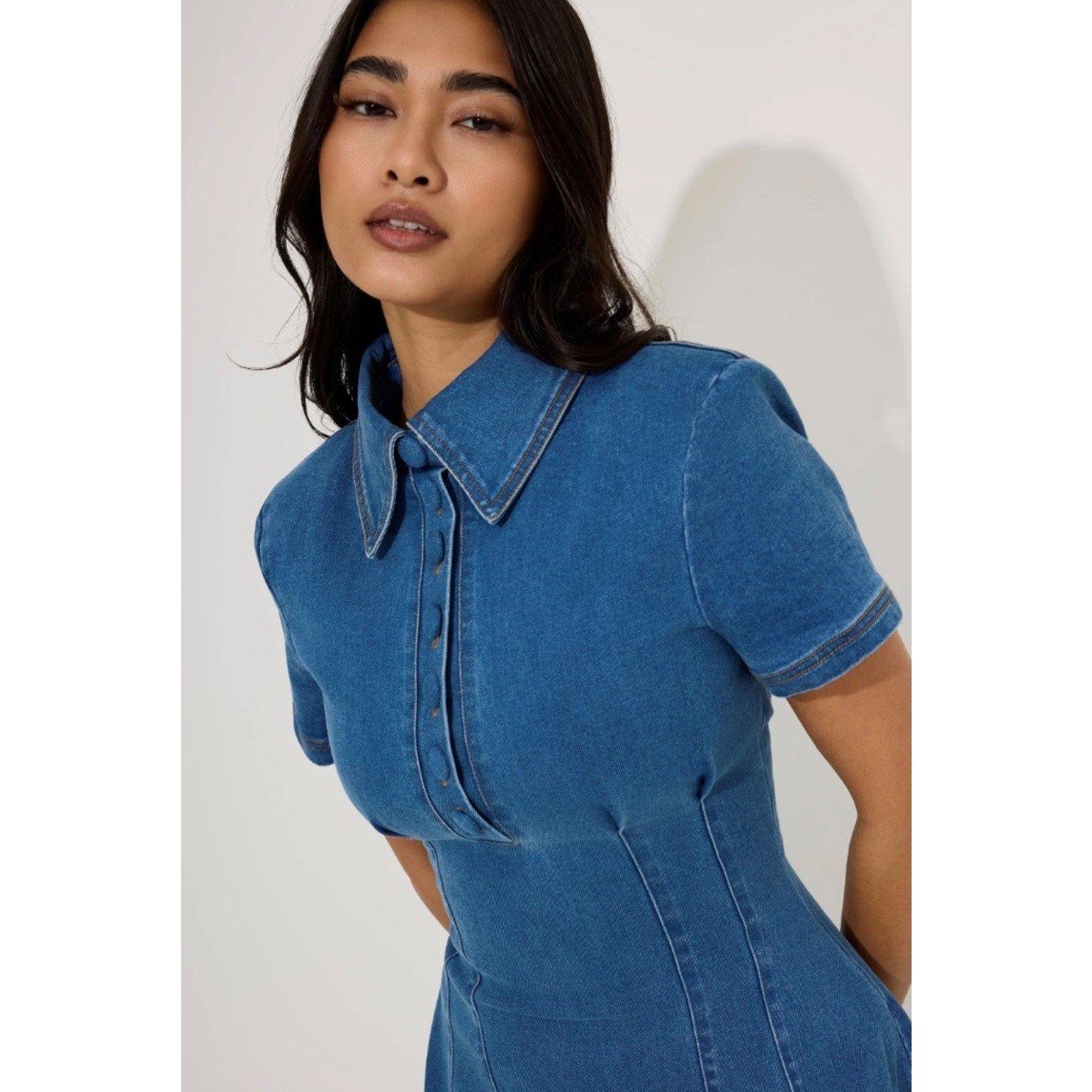 Denim - Odd Muse - Womens Collar Long Maxi Dress - 2