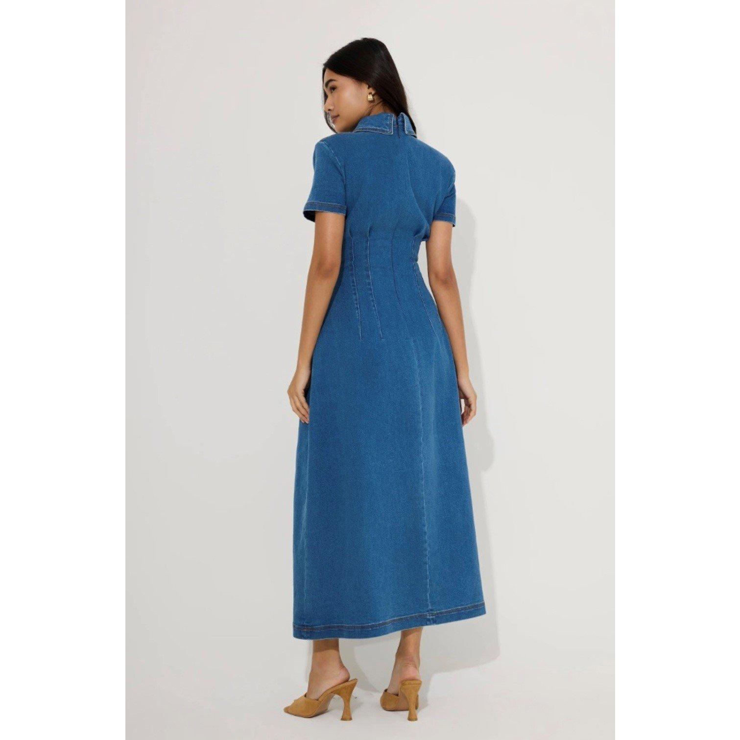 Denim - Odd Muse - Womens Collar Long Maxi Dress - 3