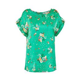 Yumi Yumi Green Satin Floral Relaxed Fit Top