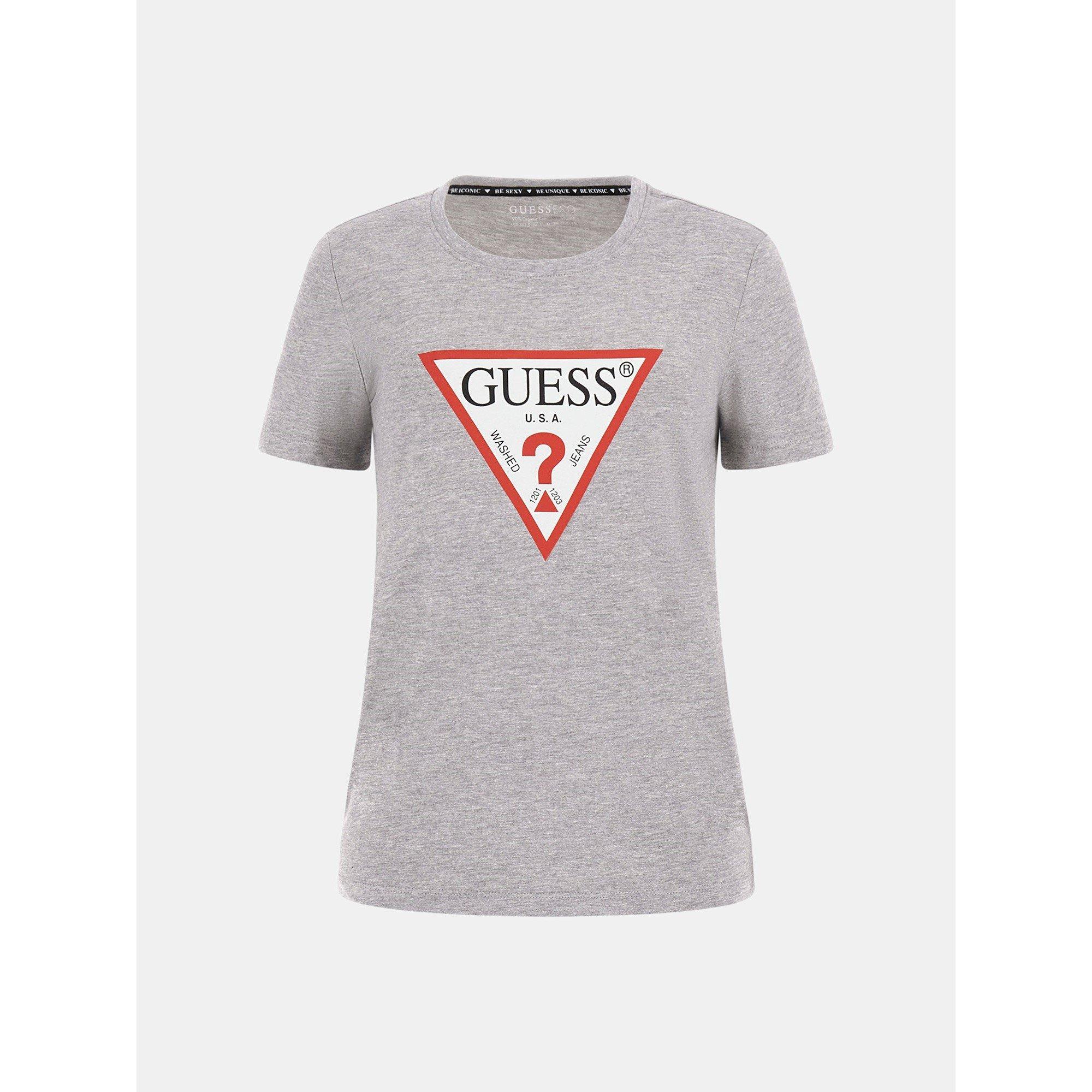 Lt Melange Grey - Guess - Women's Short Sleeve Crew Neck Original Slim Fit T-Shirt - 1