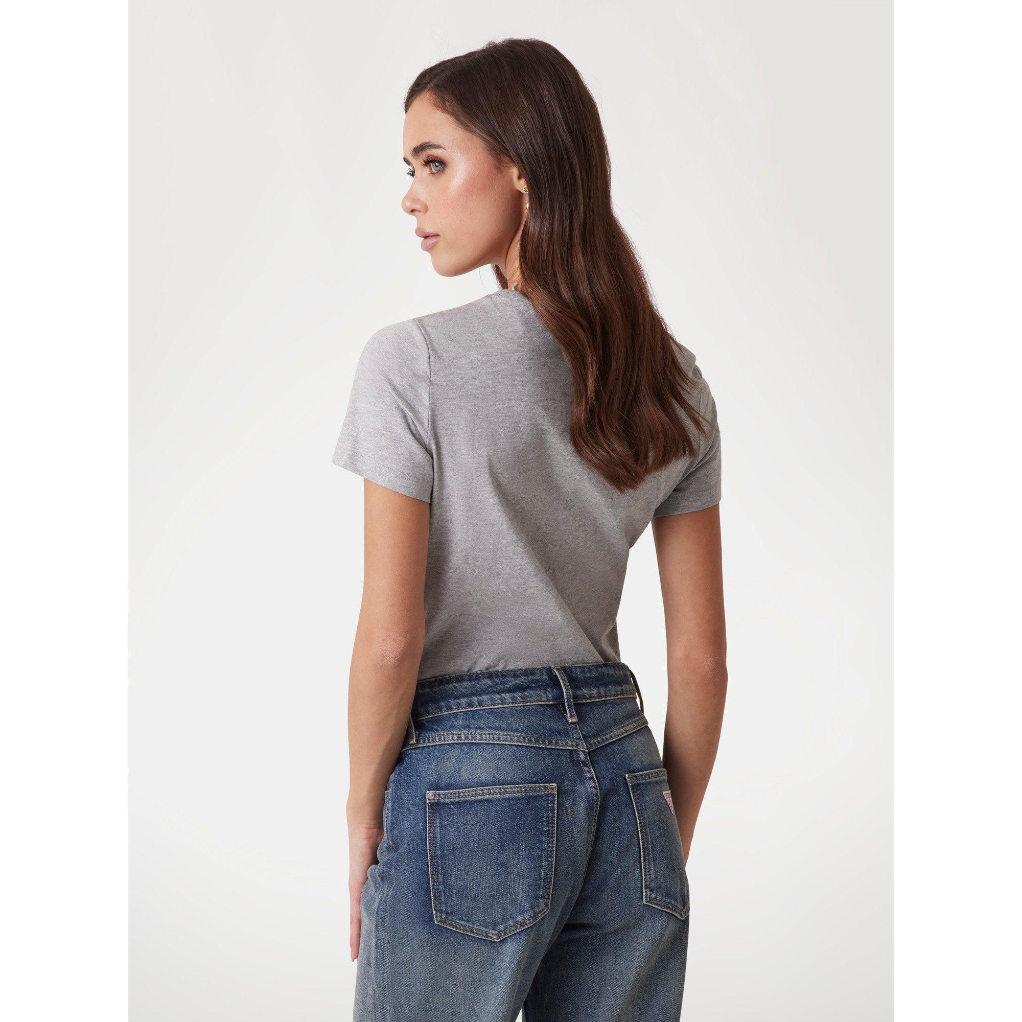 Lt Melange Grey - Guess - Women's Short Sleeve Crew Neck Original Slim Fit T-Shirt - 2