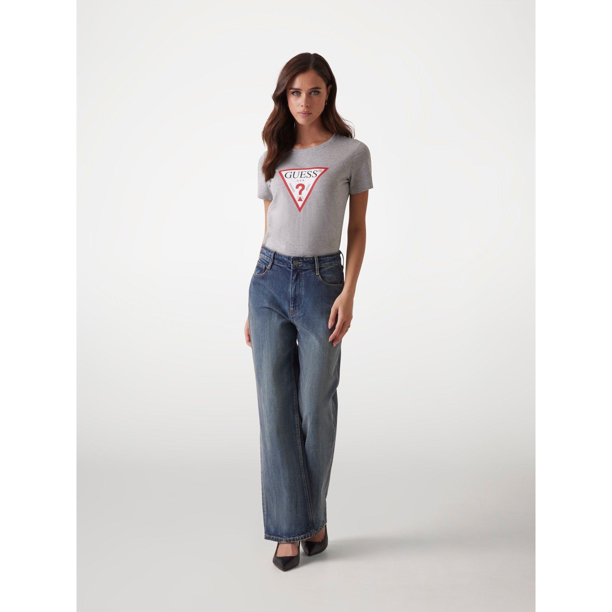 Lt Melange Grey - Guess - Women's Short Sleeve Crew Neck Original Slim Fit T-Shirt - 4