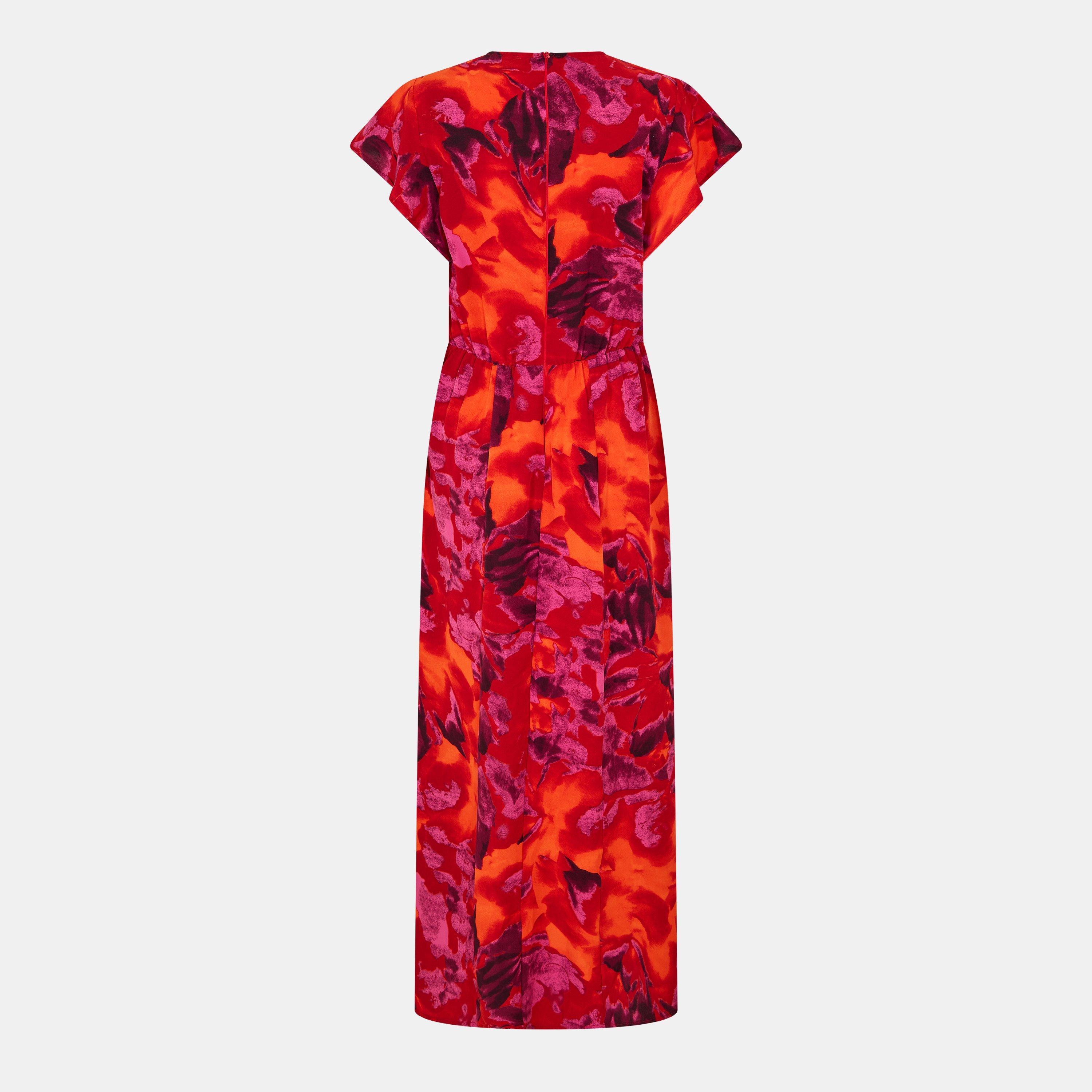 Orange - AX Paris - Abstract Print Flutter Sleeve Midi Dress - 2