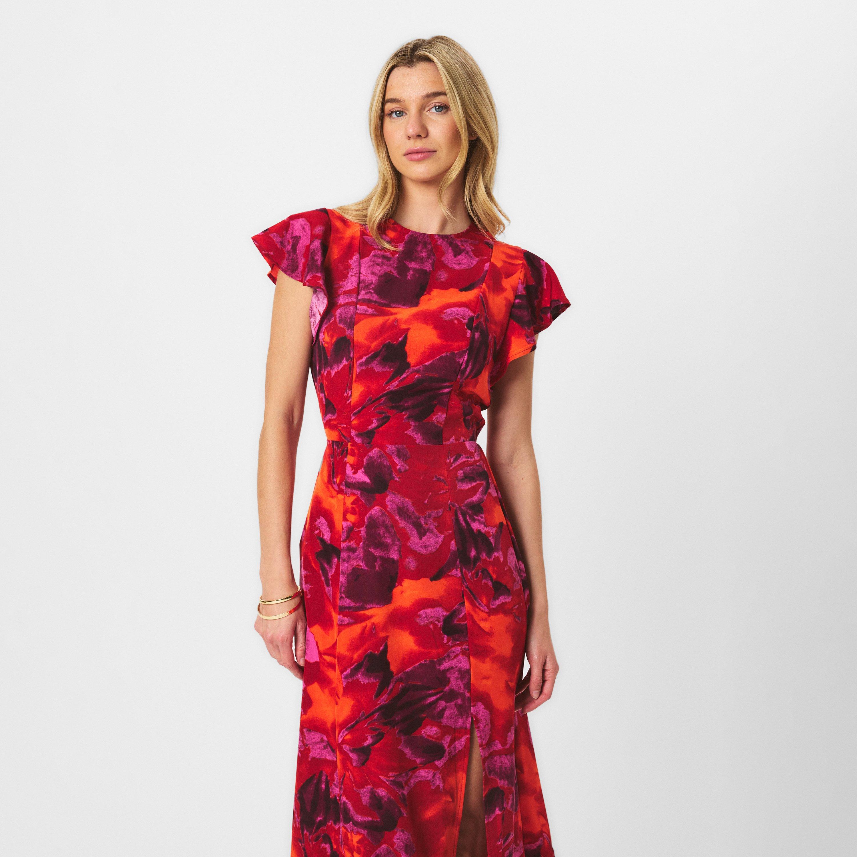 Orange - AX Paris - Abstract Print Flutter Sleeve Midi Dress - 3