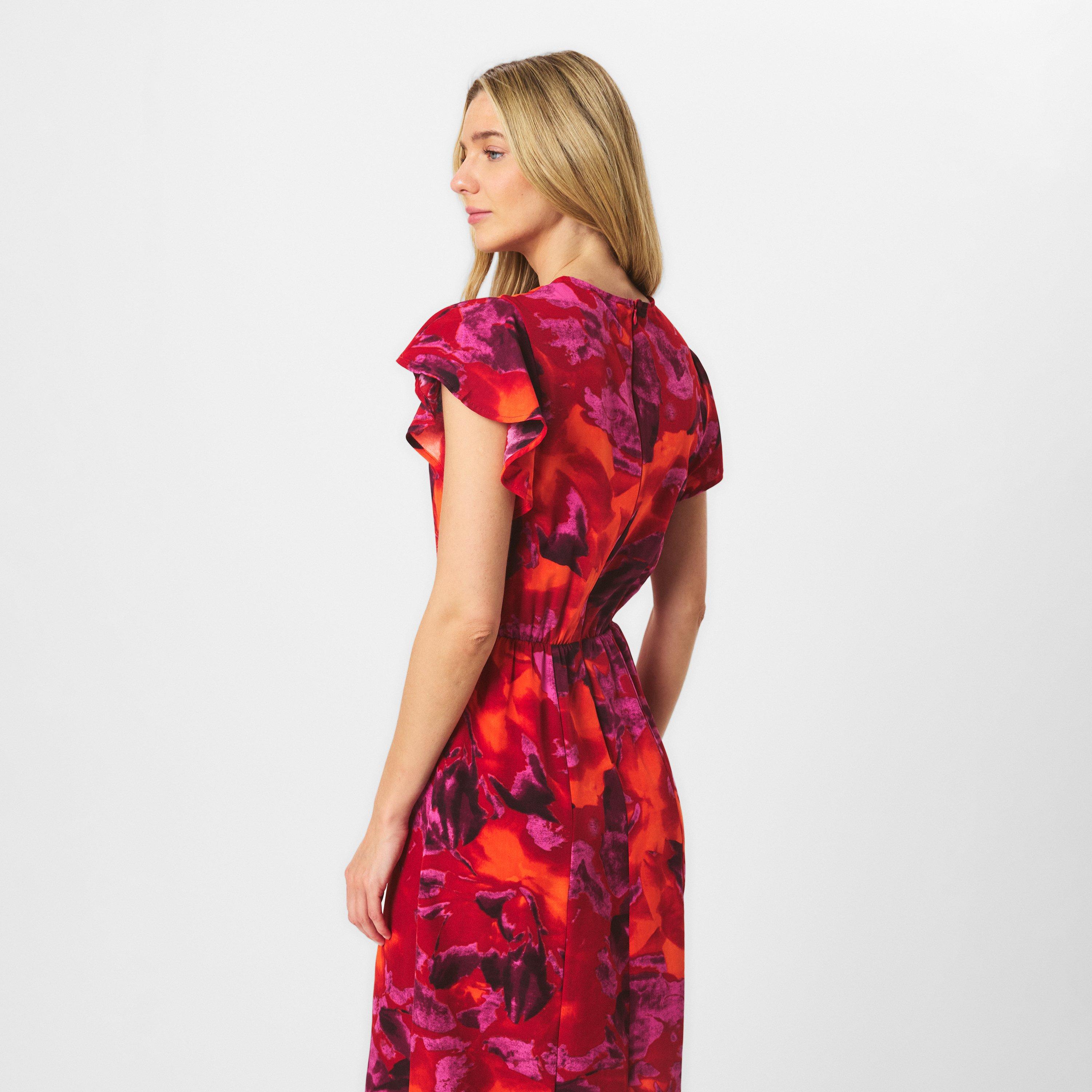 Orange - AX Paris - Abstract Print Flutter Sleeve Midi Dress - 4