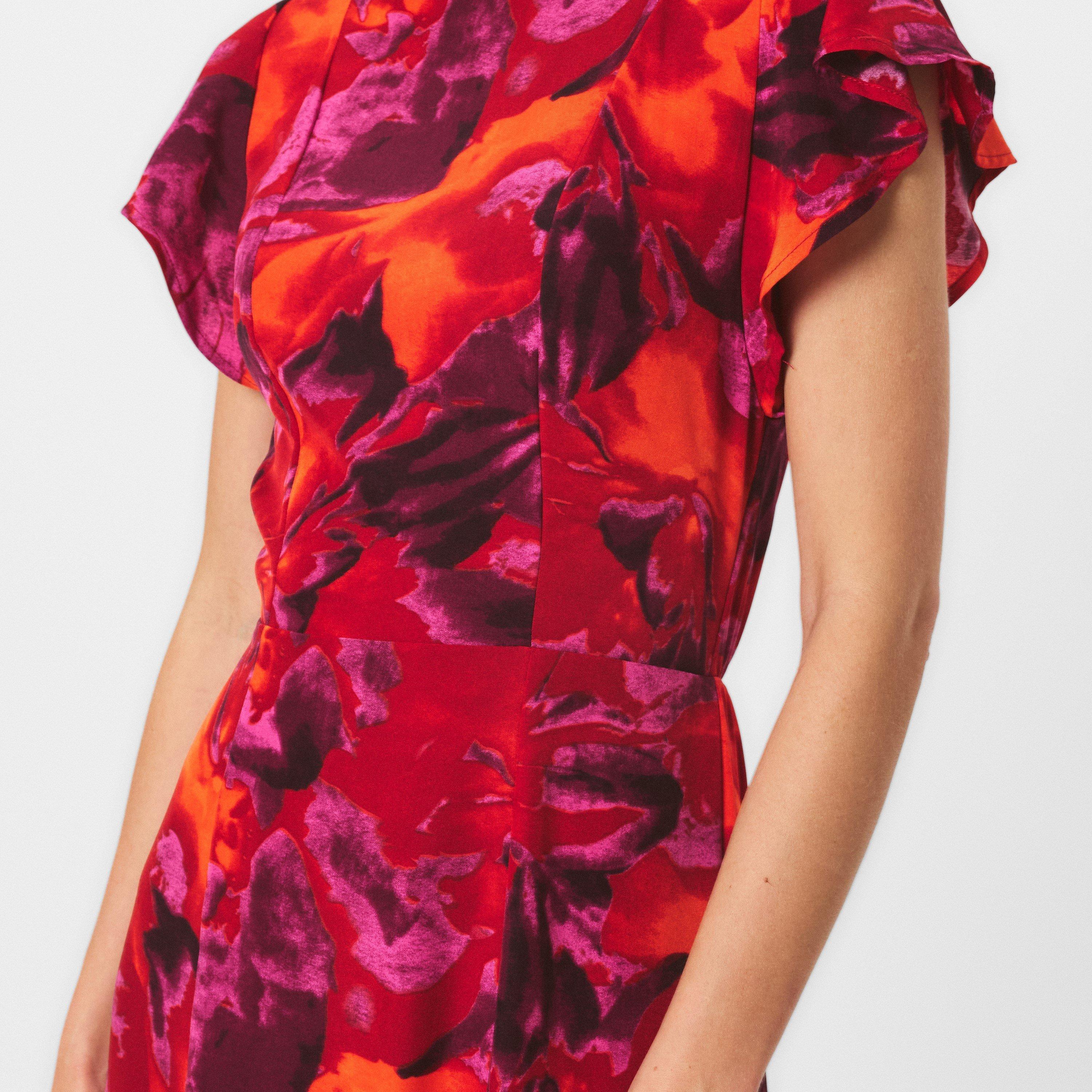 Orange - AX Paris - Abstract Print Flutter Sleeve Midi Dress - 5