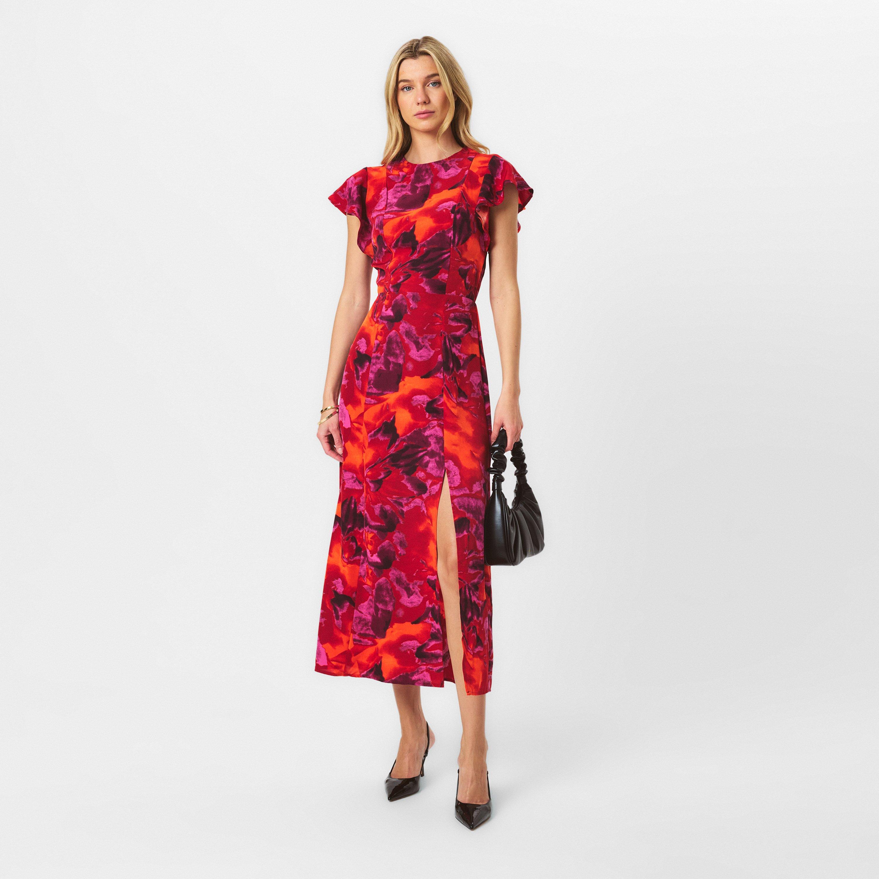 Orange - AX Paris - Abstract Print Flutter Sleeve Midi Dress - 6