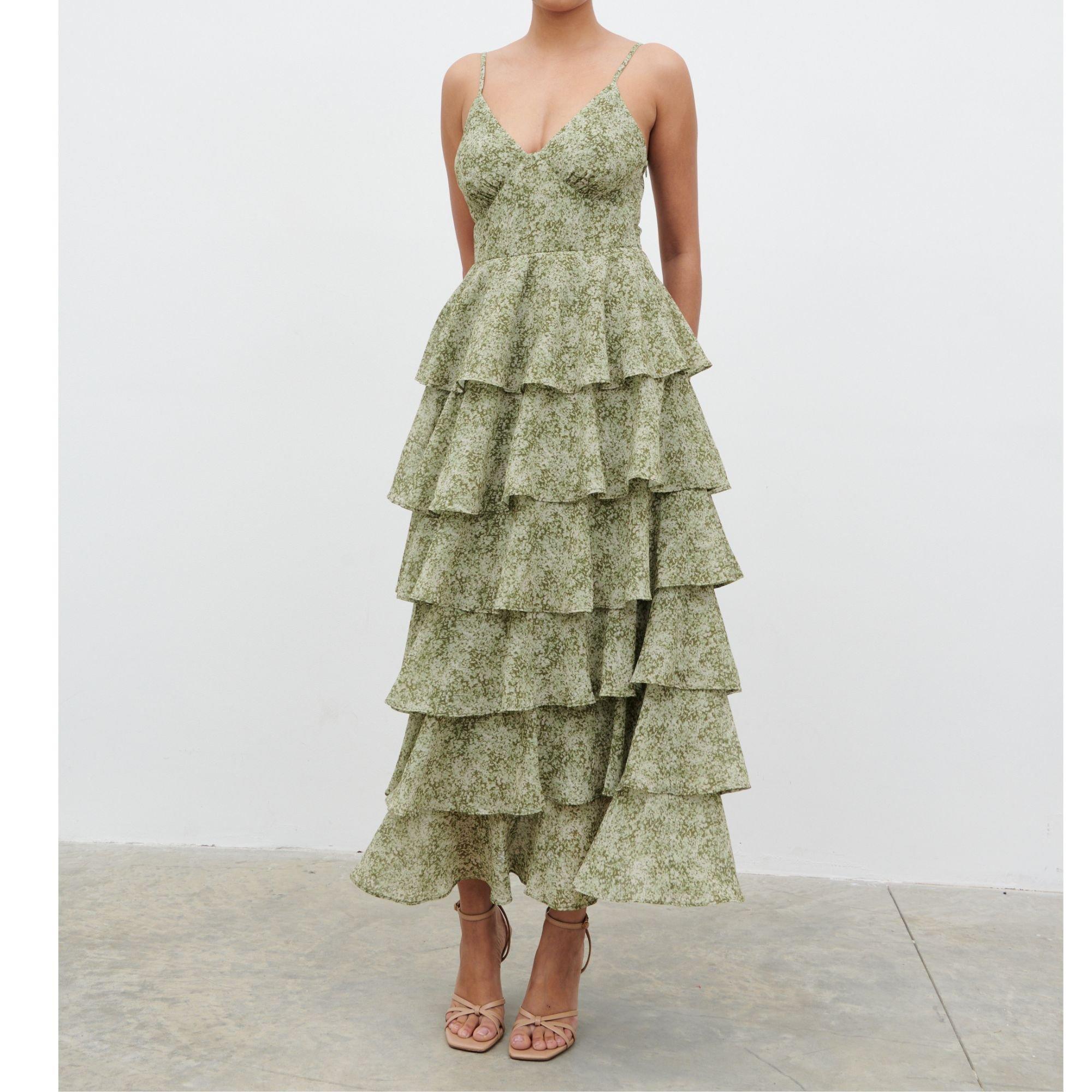 Green Abstract - Pretty Lavish - Women's Lissy Ruffle Midaxi Dress - 4