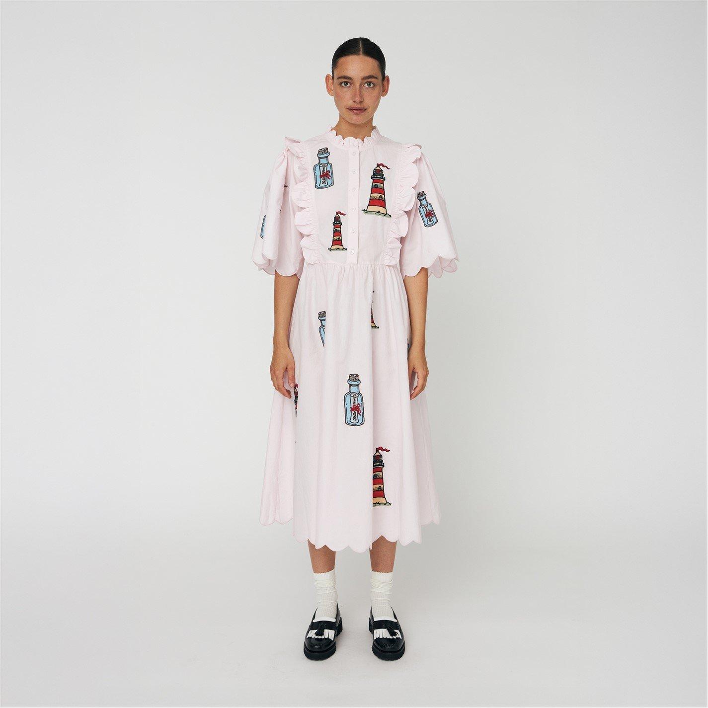 Stella Nova Stella Nova Embroidered Midi dress with Scallops - Pale Pink - 558 Pale Pink - Size 10 (S)